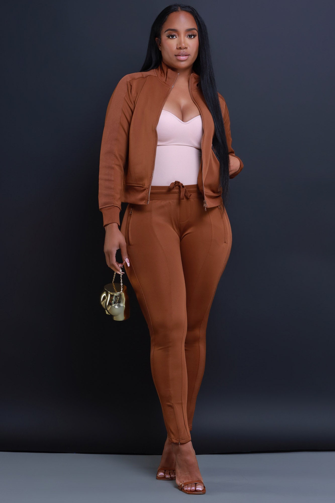 Somewhere Between Lined Tracksuit - Brown - Swank A Posh