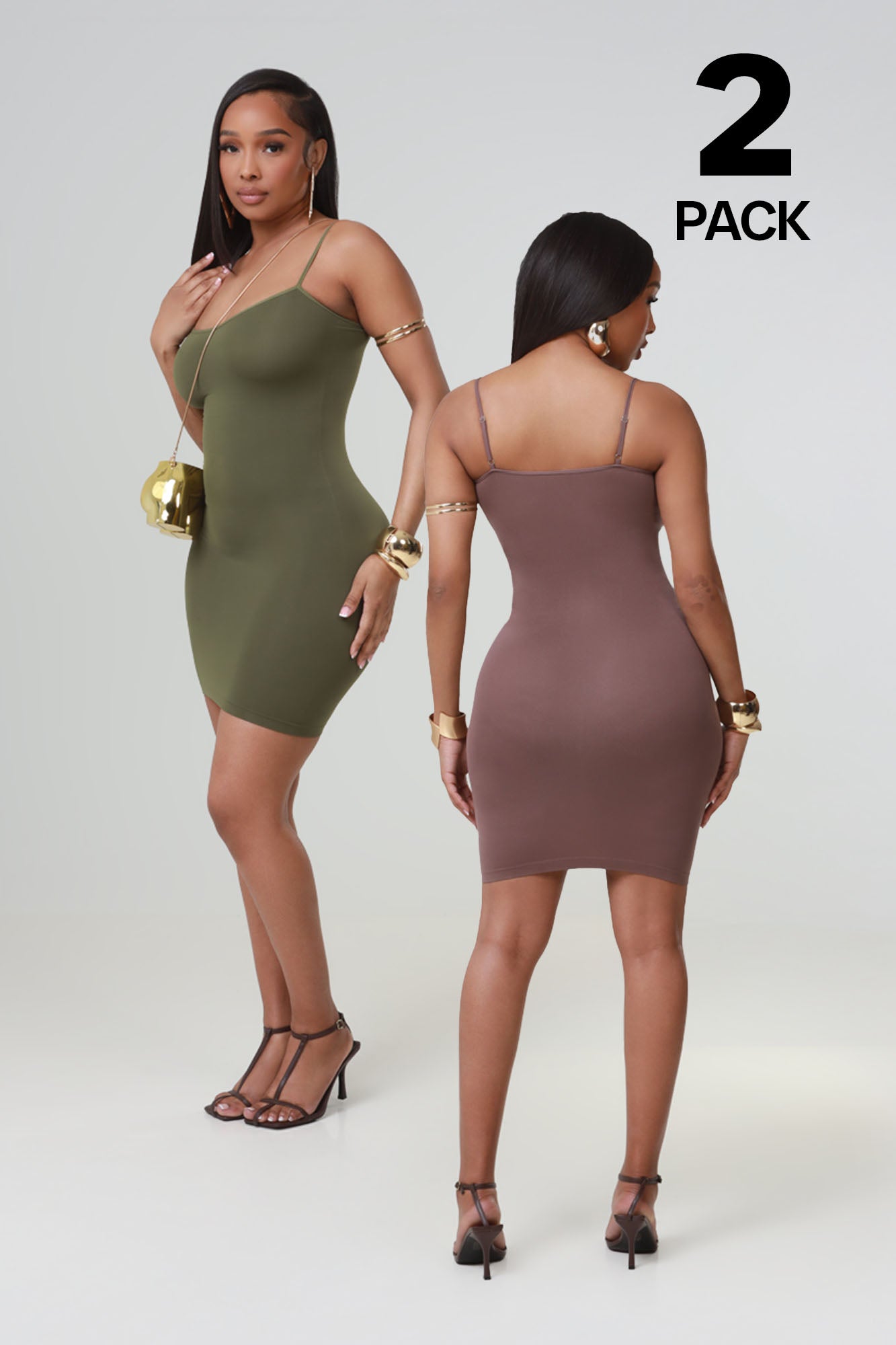 Body Tea Strappy Bodycon Mini Dress 2 Pack Bundle - Nature's Calling - Swank A Posh