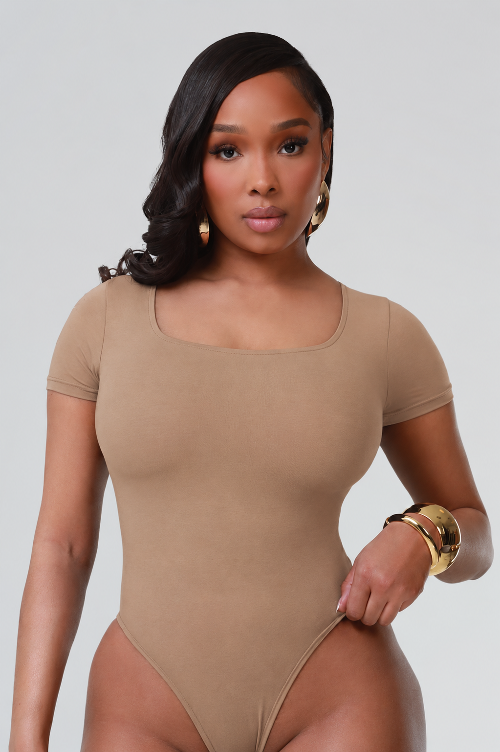 Square Up Short Sleeve Bodysuit - Sand No.273 NKDS