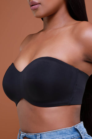 Two Ways Wearing With Removable Strap Gathering Tube Top Bra Black B70 