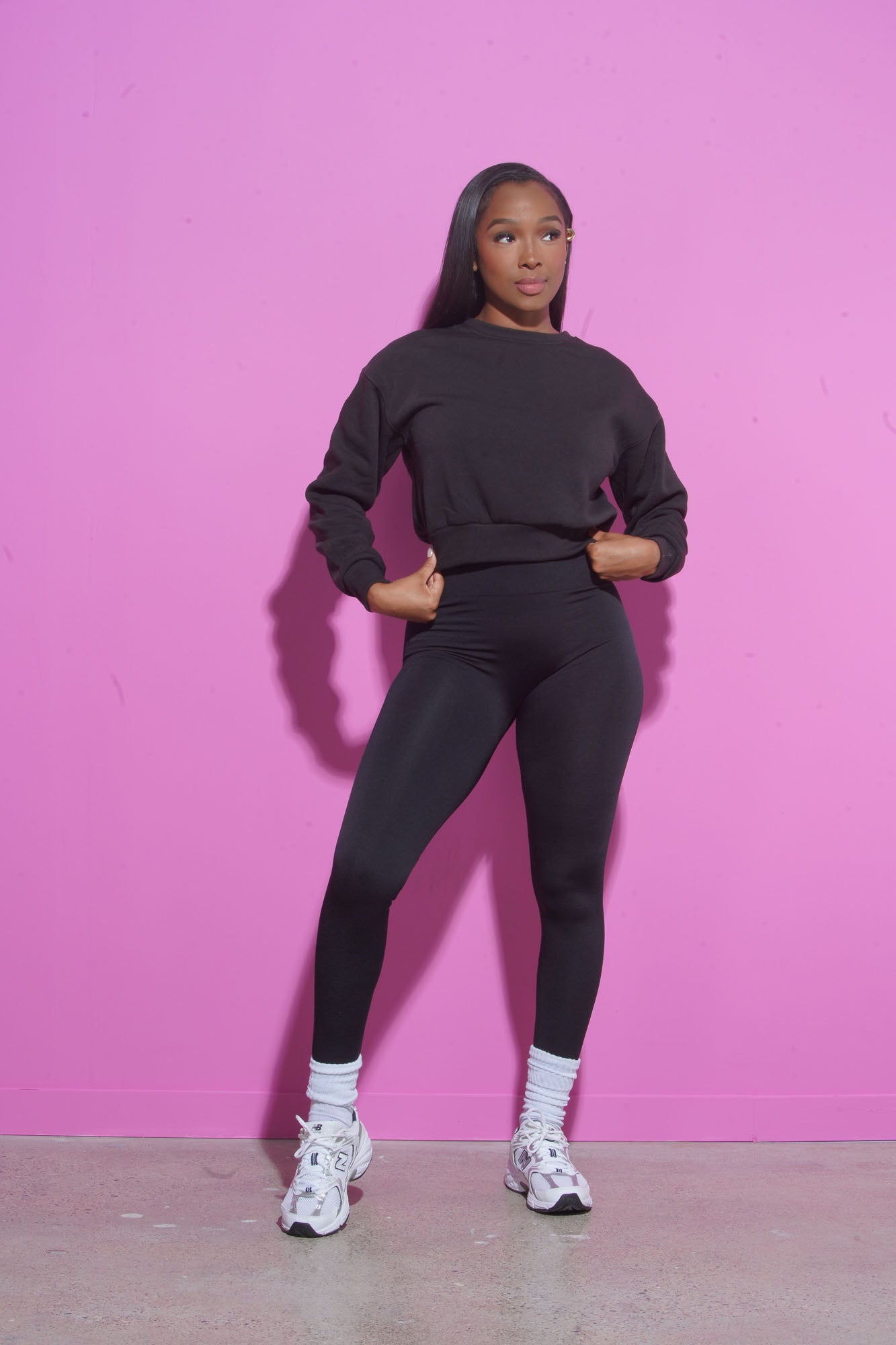 Right Now Crewneck Legging Set - Black/Black