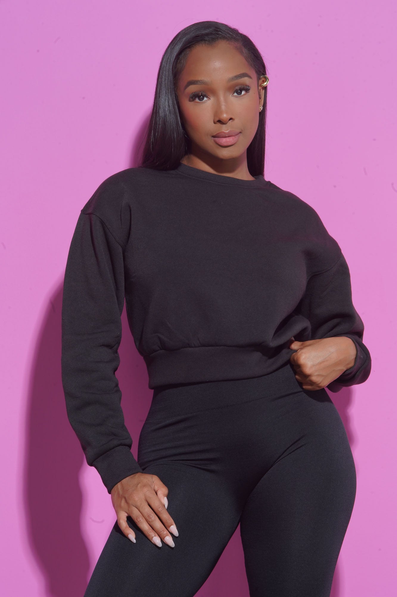 Right Now Crewneck Legging Set - Black/Black