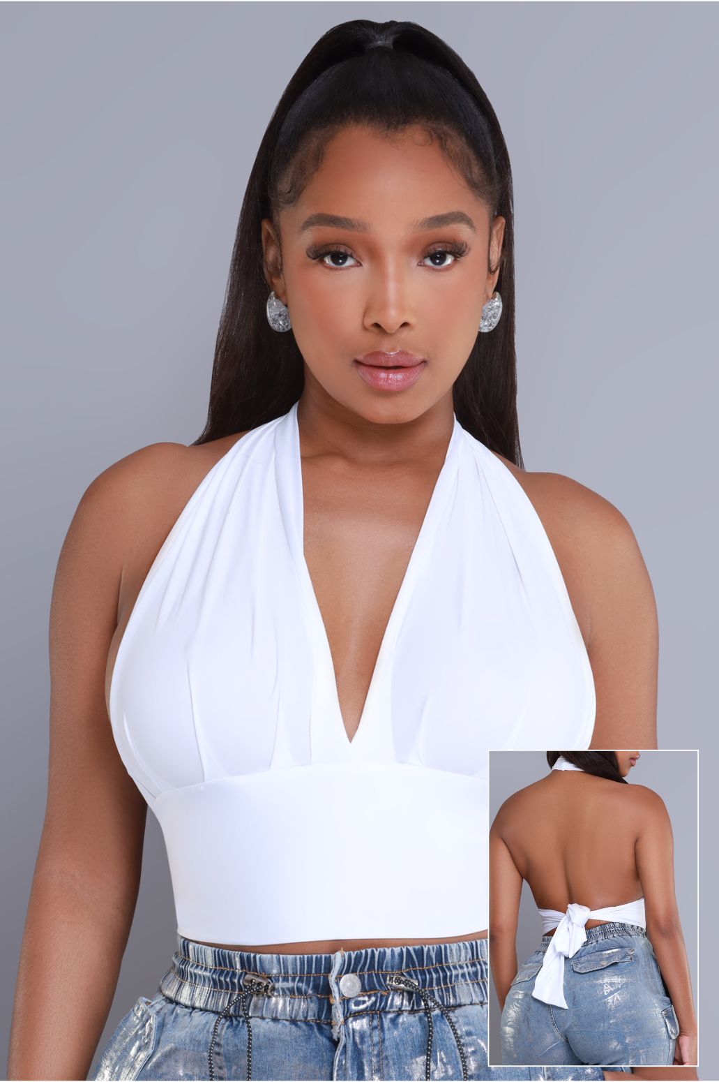 
              Distract Me Cropped Halter Top - White - Swank A Posh
            