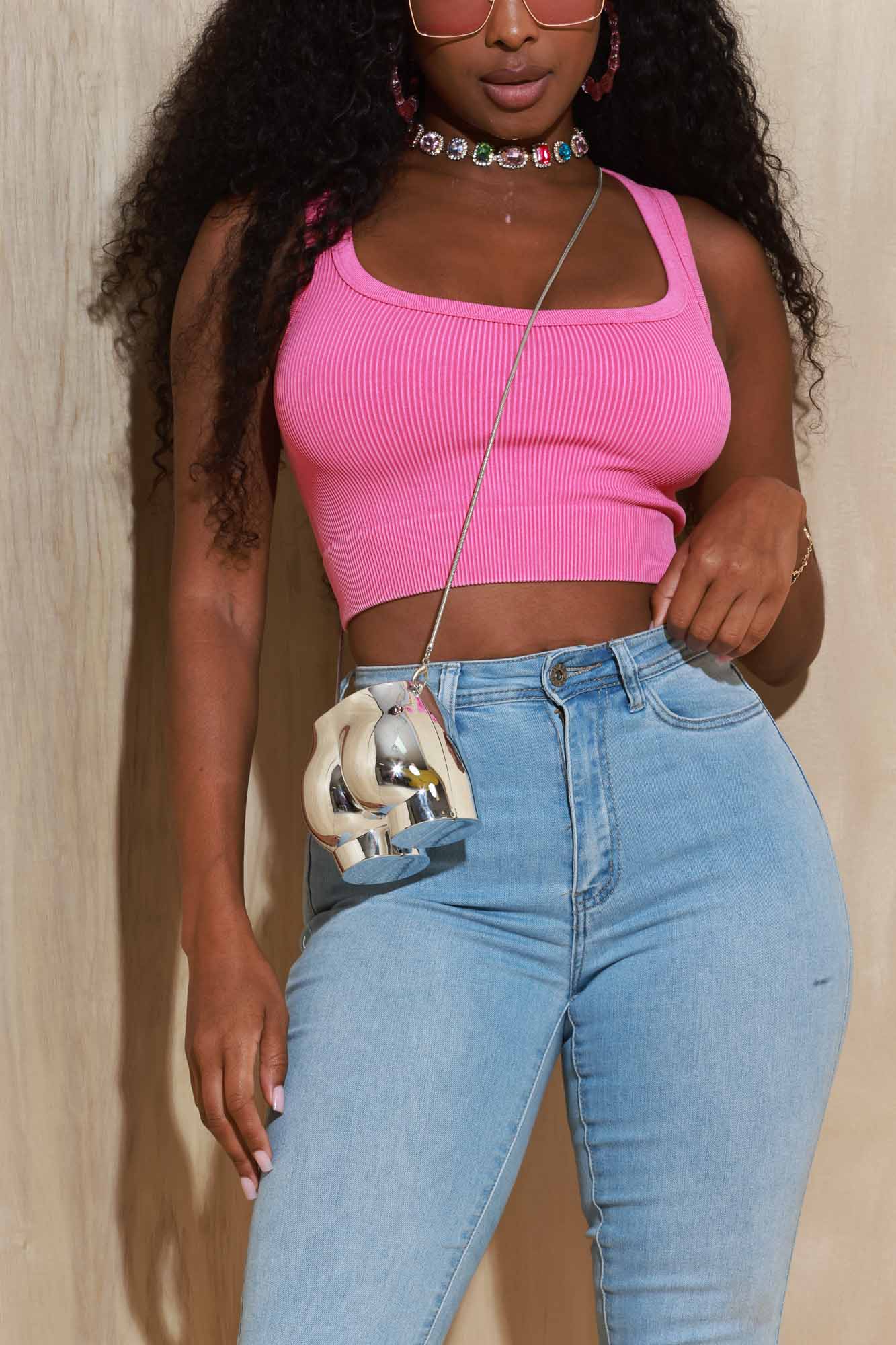 Full Send Cellulite Deleter Ribbed Tank Top - Magenta