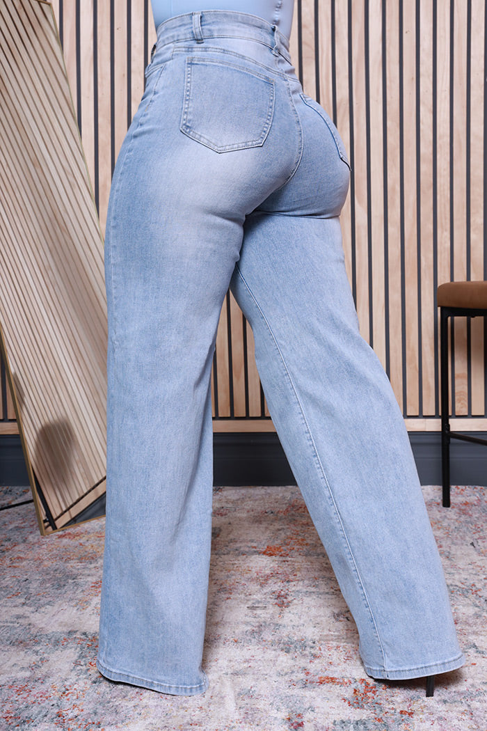 Clear The Plate High Rise Wide Leg Jeans - Light Wash - Swank A Posh