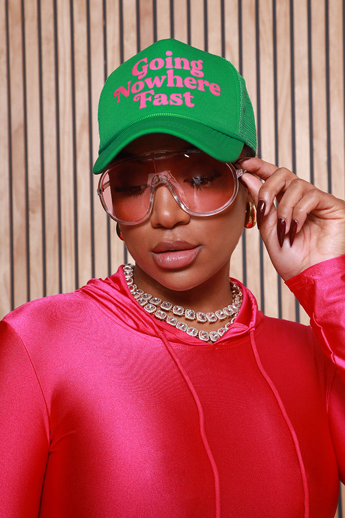 Nowhere Fast Graphic Trucker Hat - Green/Pink - Swank A Posh