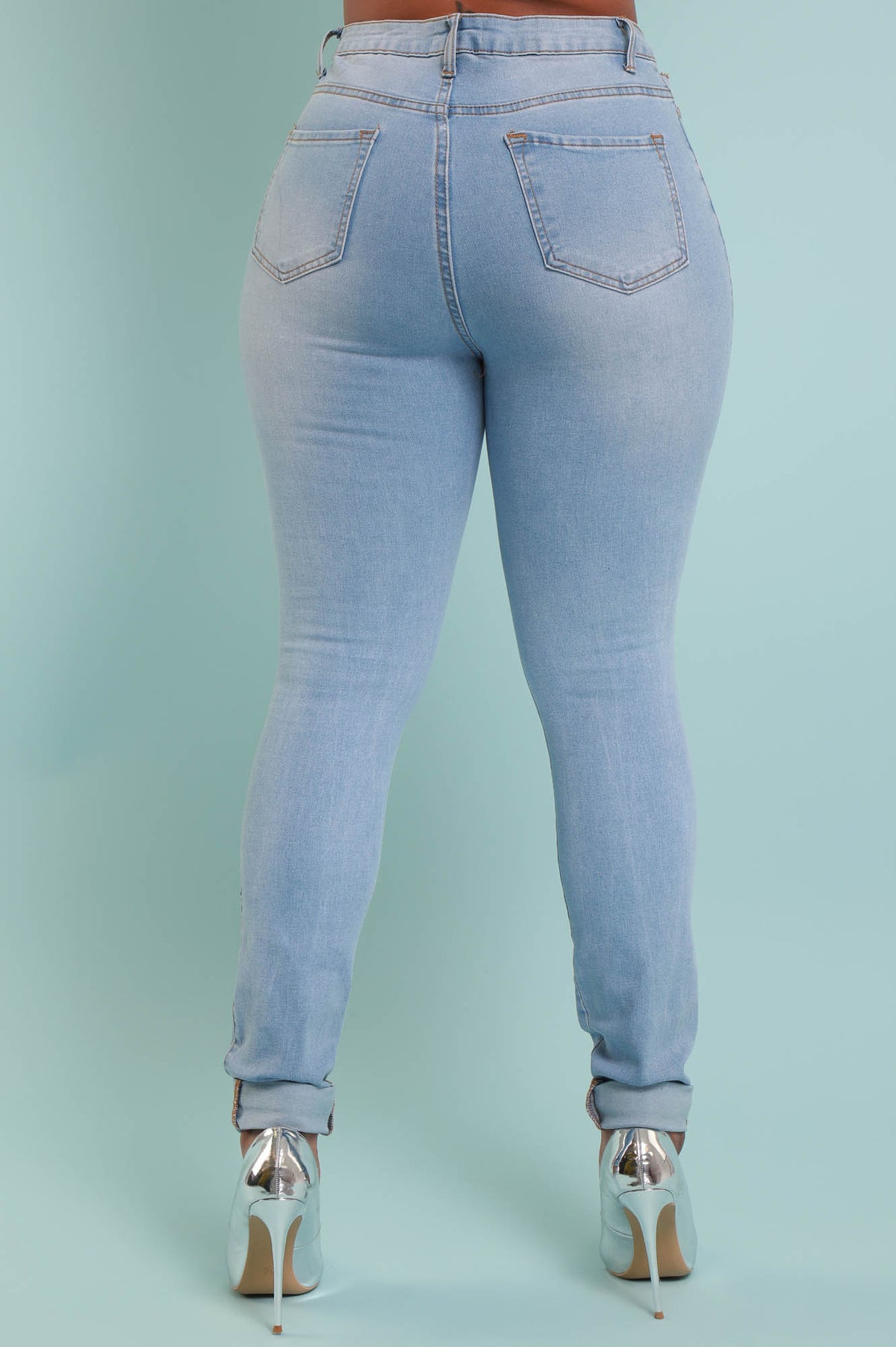 
              Don&#39;t Blame Me High Rise Distressed Hourglass Stretchy Jeans - Light Wash - Swank A Posh
            