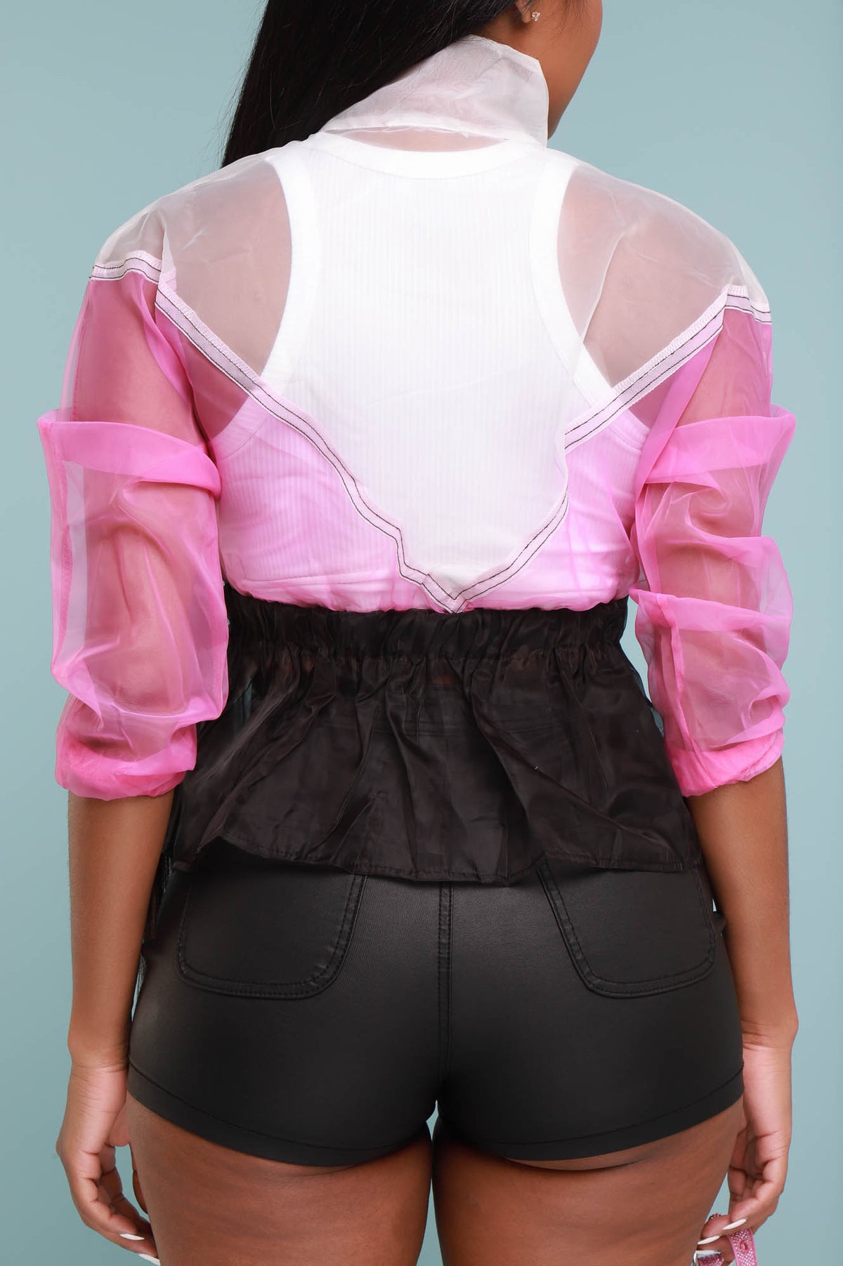 
              Hit Different Colorblock Sheer Windbreaker Jacket - Pink/Black - Swank A Posh
            