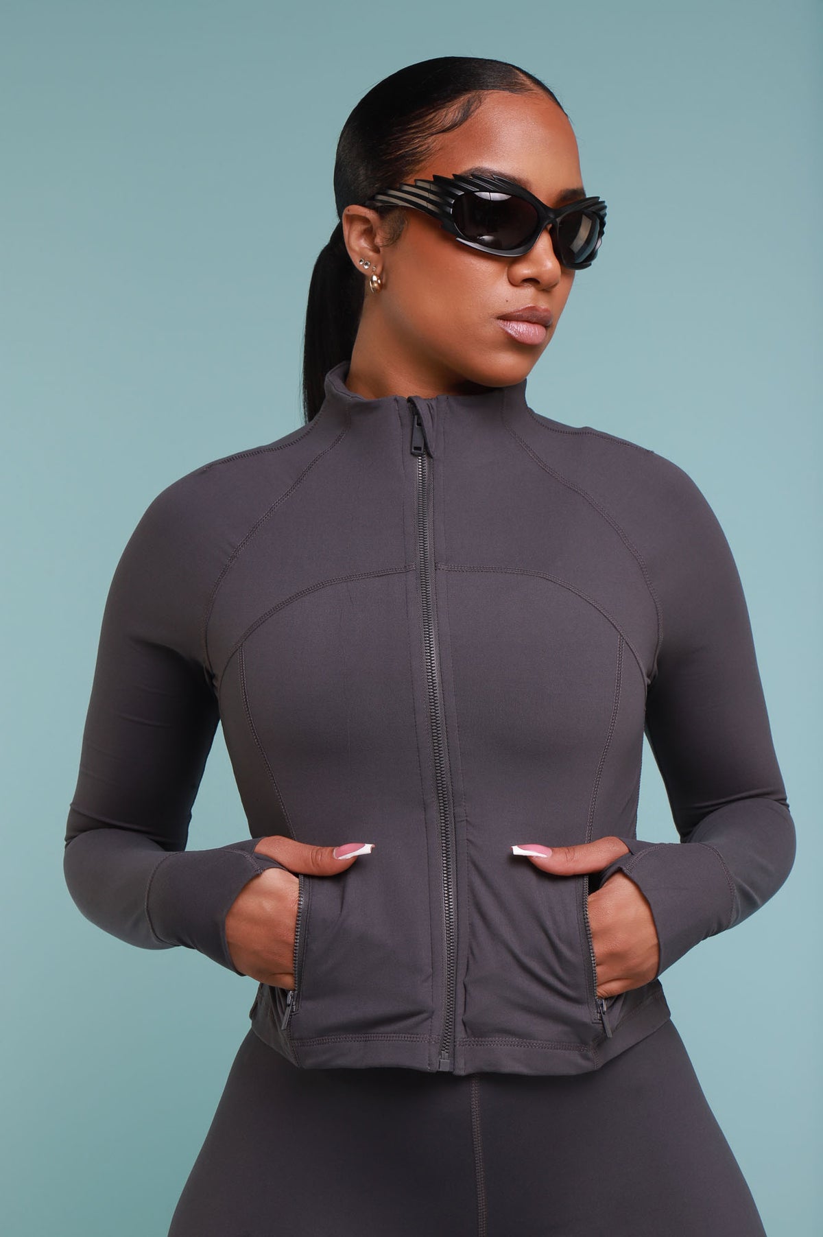 
              Before It&#39;s Over Long Sleeve Athletic Jacket - Charcoal - Swank A Posh
            