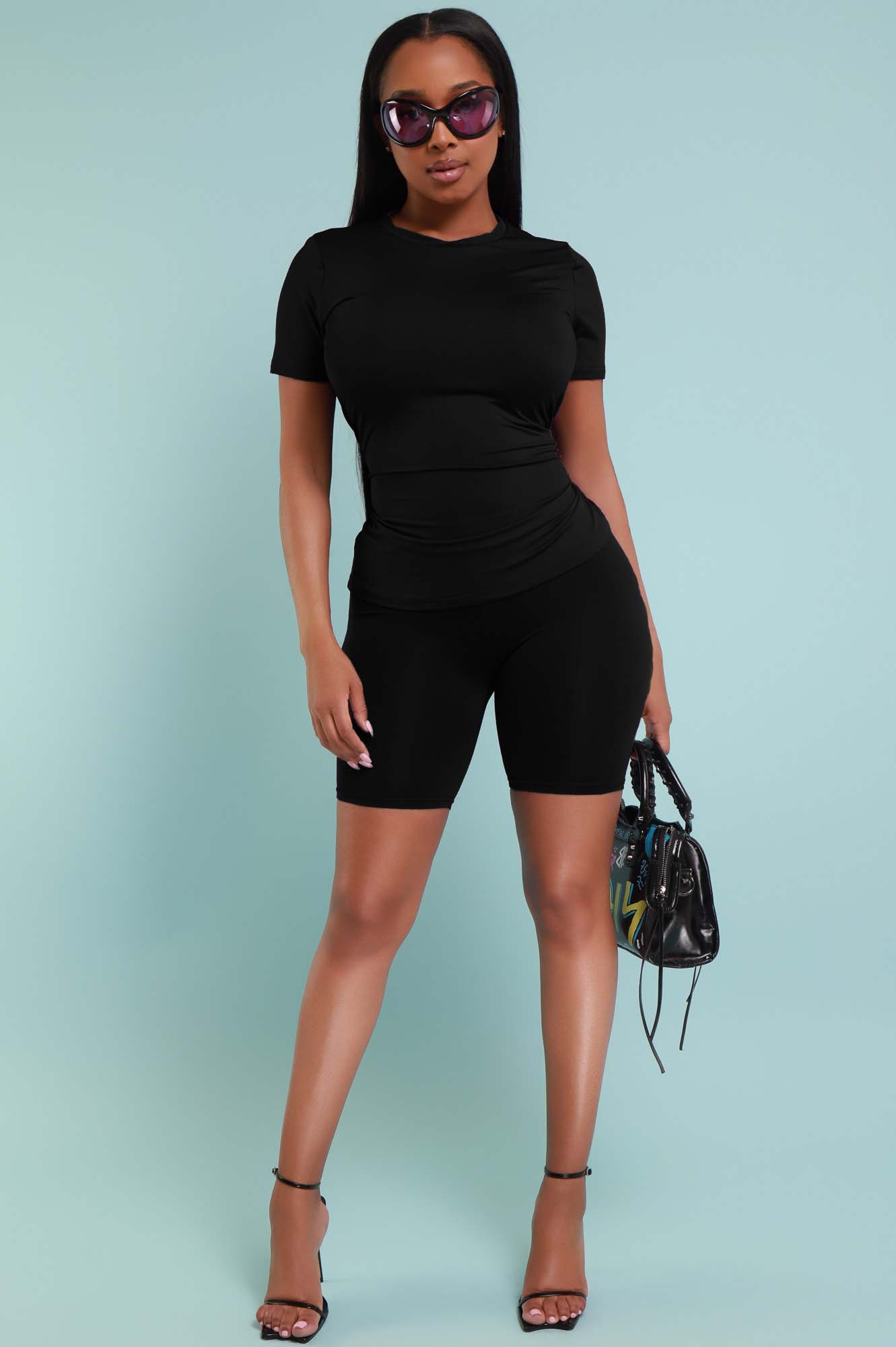 More Love Short Sleeve Biker Set - Black - Swank A Posh