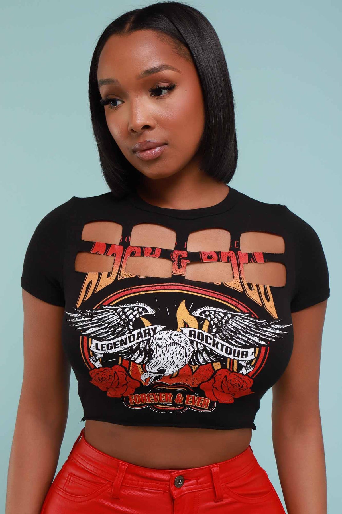 
              Heavy Metal Cut Out Graphic Crop Top - Black - Swank A Posh
            
