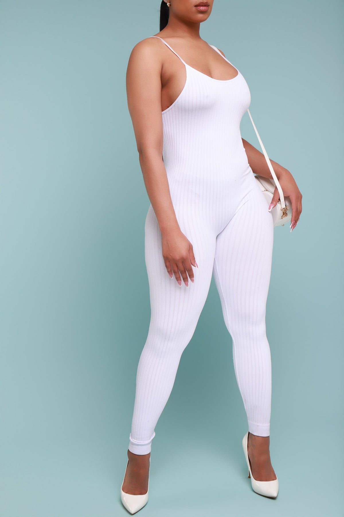 
              Body Heat Ribbed Seamless Jumpsuit - White - Swank A Posh
            