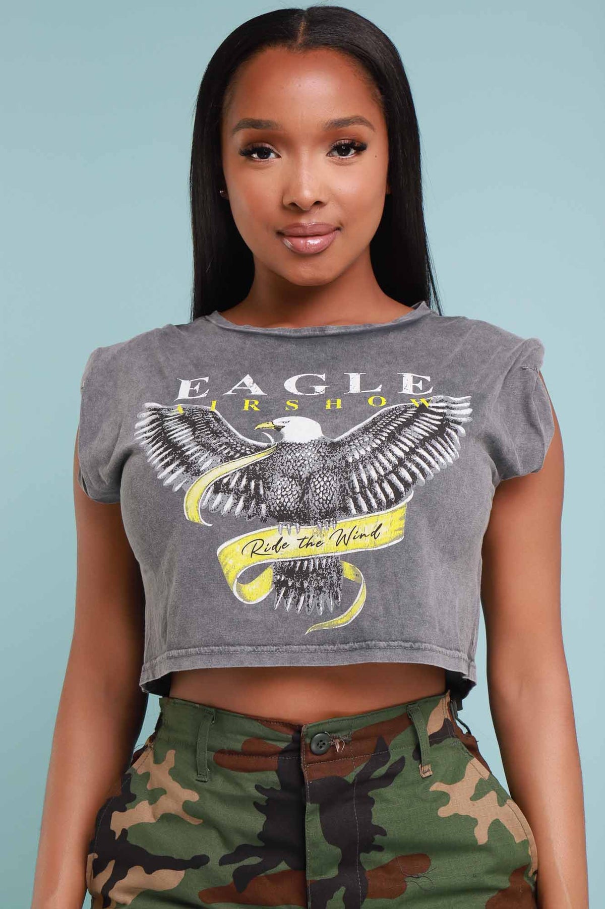
              Ride The Wind Cropped Graphic T-Shirt - Grey/Yellow - Swank A Posh
            