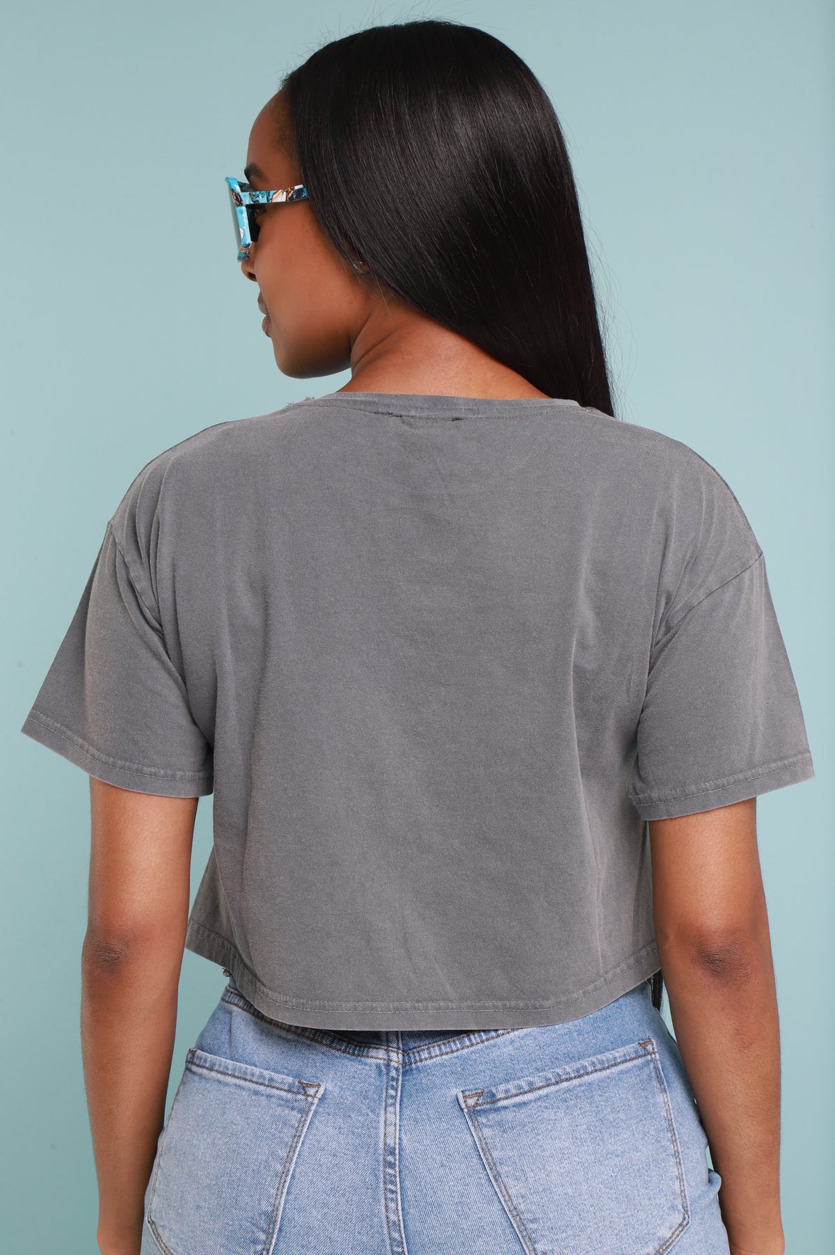 
              Born Free Cropped Graphic T-Shirt - Grey/Blue - Swank A Posh
            