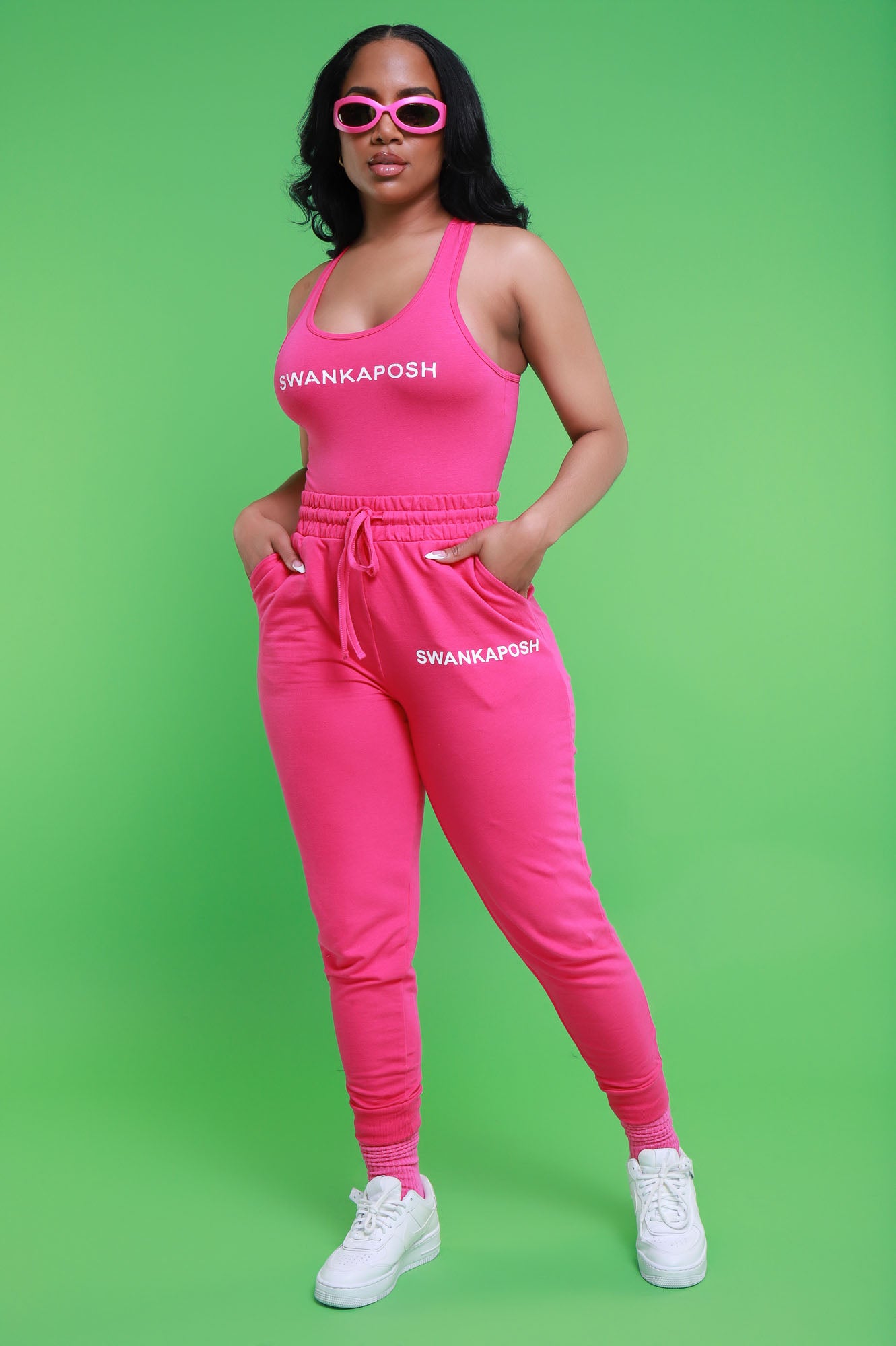 Swankaposh Logo Joggers - Hot Pink/White