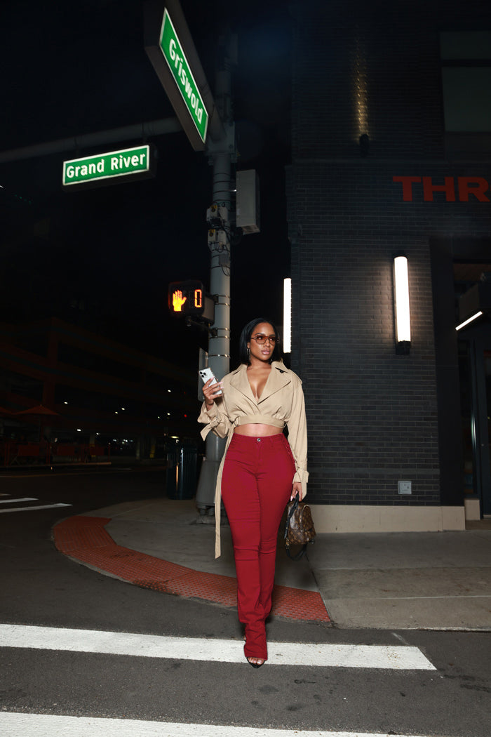 Right Call High Rise Stacked Bootcut Jeans - Burgundy - Swank A Posh