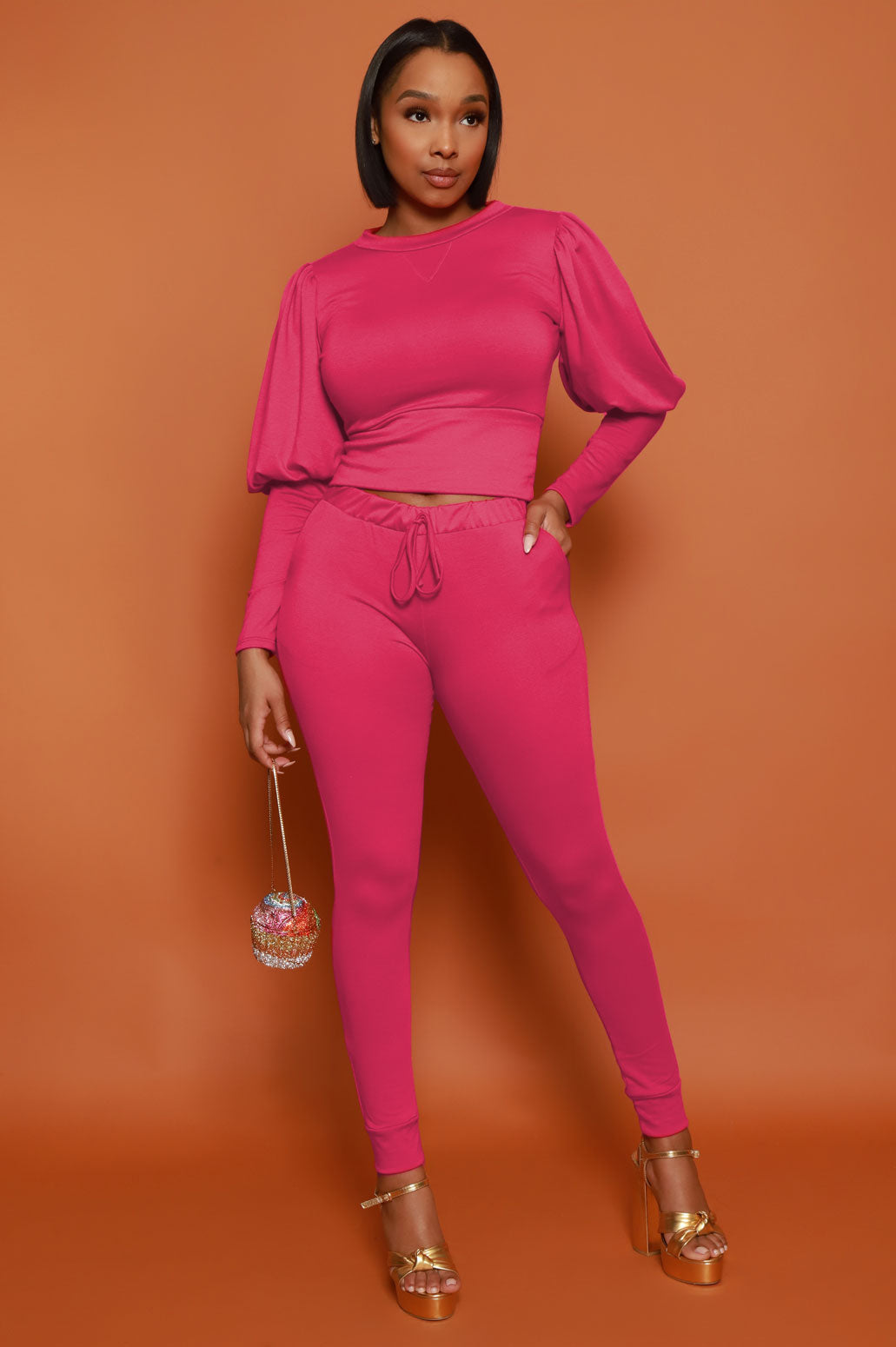 
              Diary Power Sleeve Jogger Set - Hot Pink - Swank A Posh
            