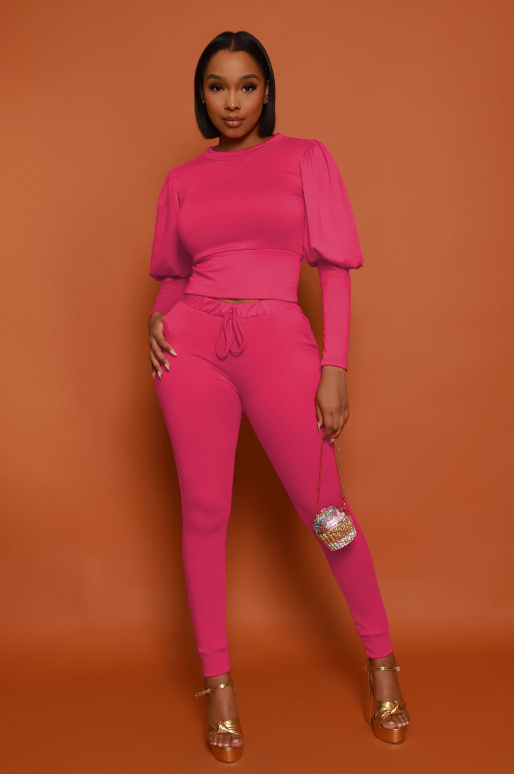 Diary Power Sleeve Jogger Set - Hot Pink | Swank A Posh