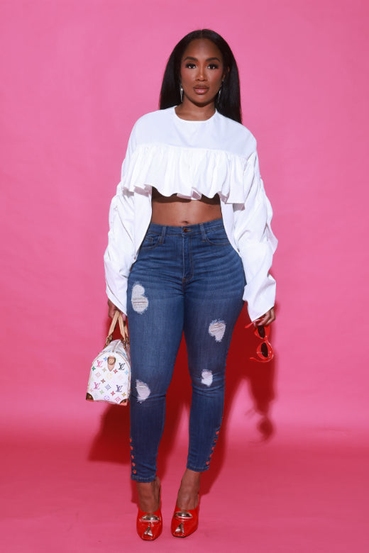 Take Care Hi-Low Ruffle Blouse - White