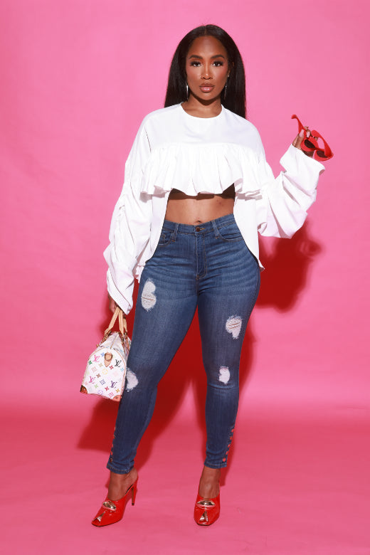 Take Care Hi-Low Ruffle Blouse - White