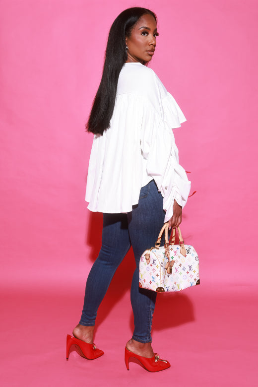 Take Care Hi-Low Ruffle Blouse - White
