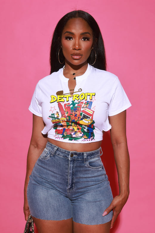 Detroit Made Me Tie Crop Top - White