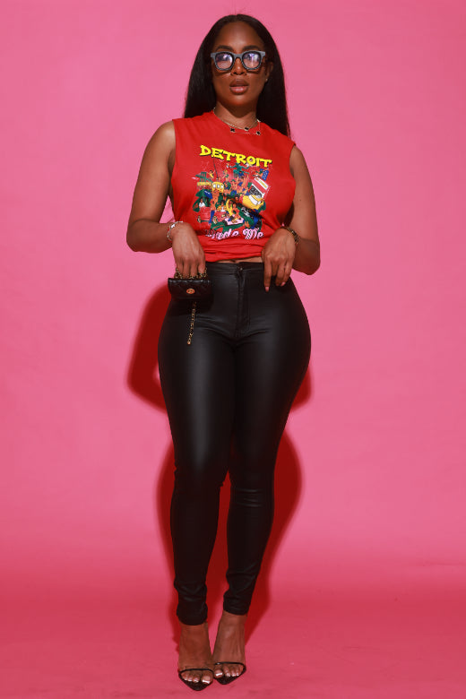 Super Swank High Waist Stretchy Leather Jeans - Black