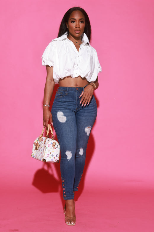 Say Hello Bubble Short-Sleeve Top - White