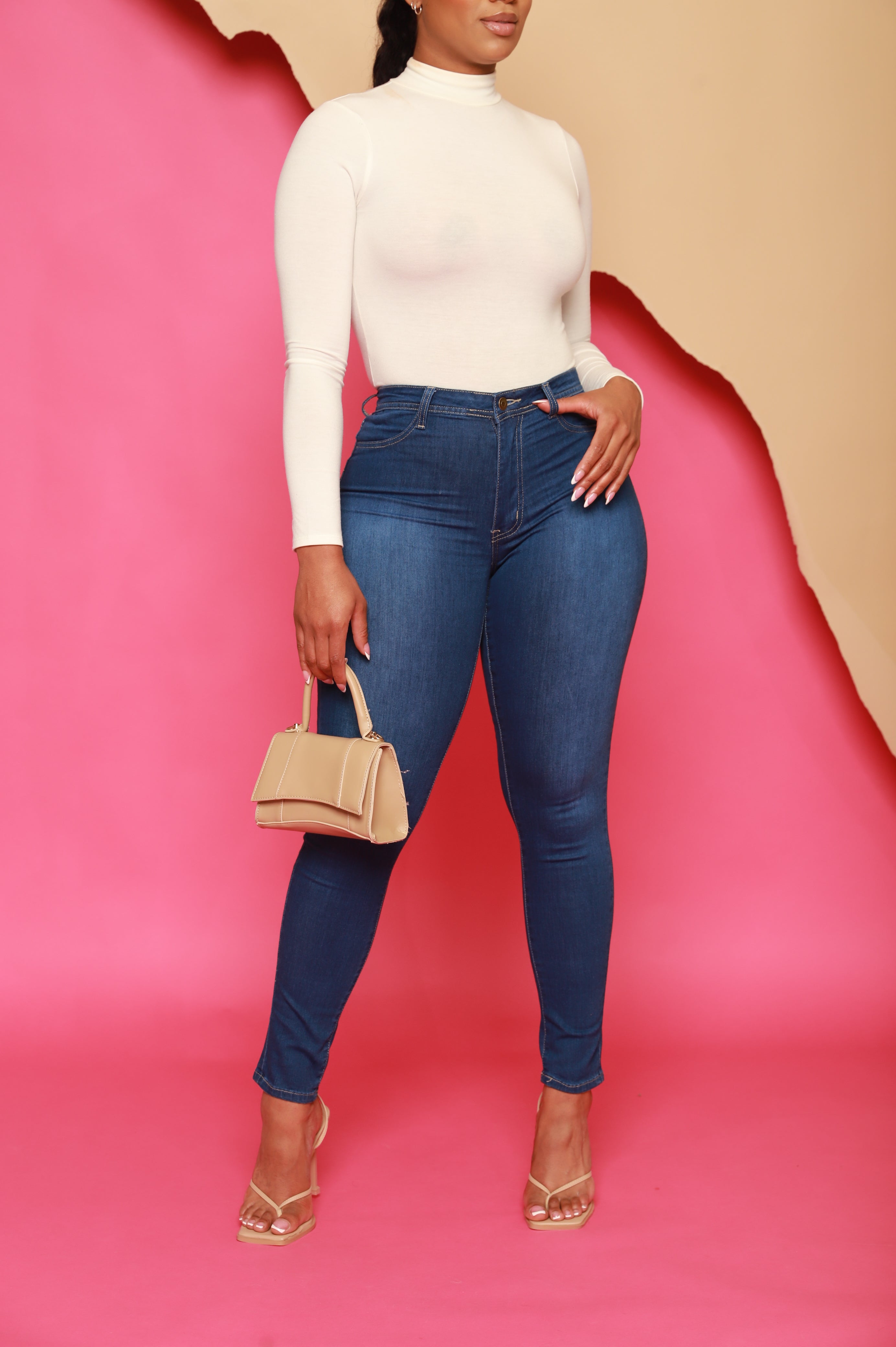 Super Swank High Rise Belt Loop Stretchy Skinny Jeans - Dark Blue No.220