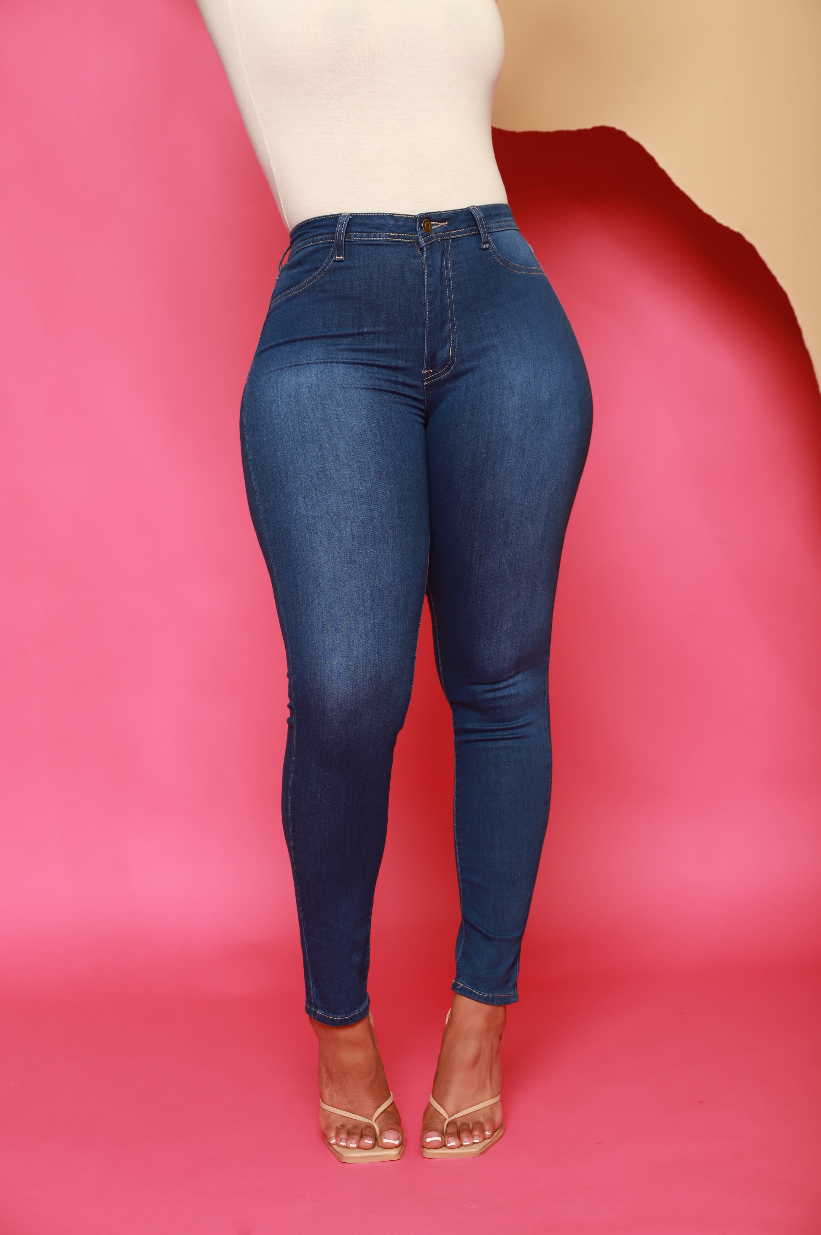 Super Swank High Rise Belt Loop Stretchy Skinny Jeans - Dark Blue No.220
