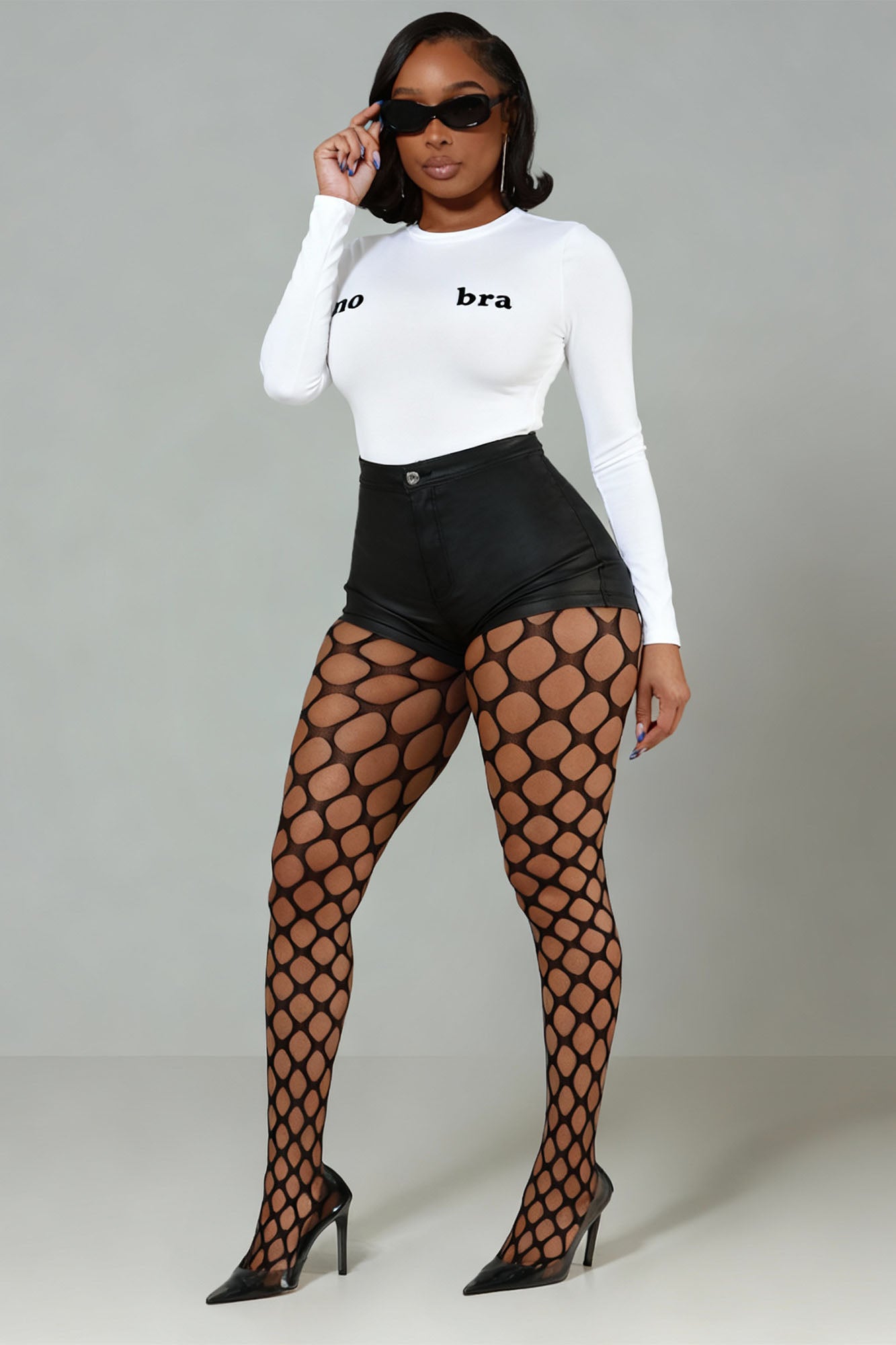 No Bra Graphic Crewneck Long Sleeve T-Shirt - White