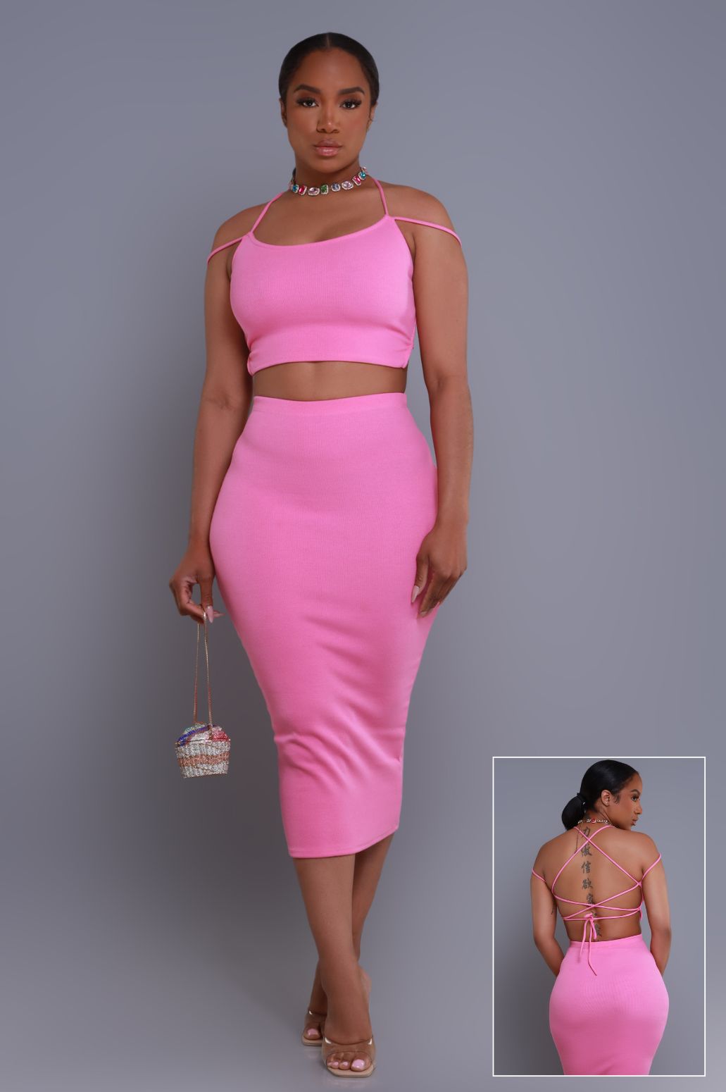 
              Settle Down Cropped Midi Skirt Set - Pink - Swank A Posh
            