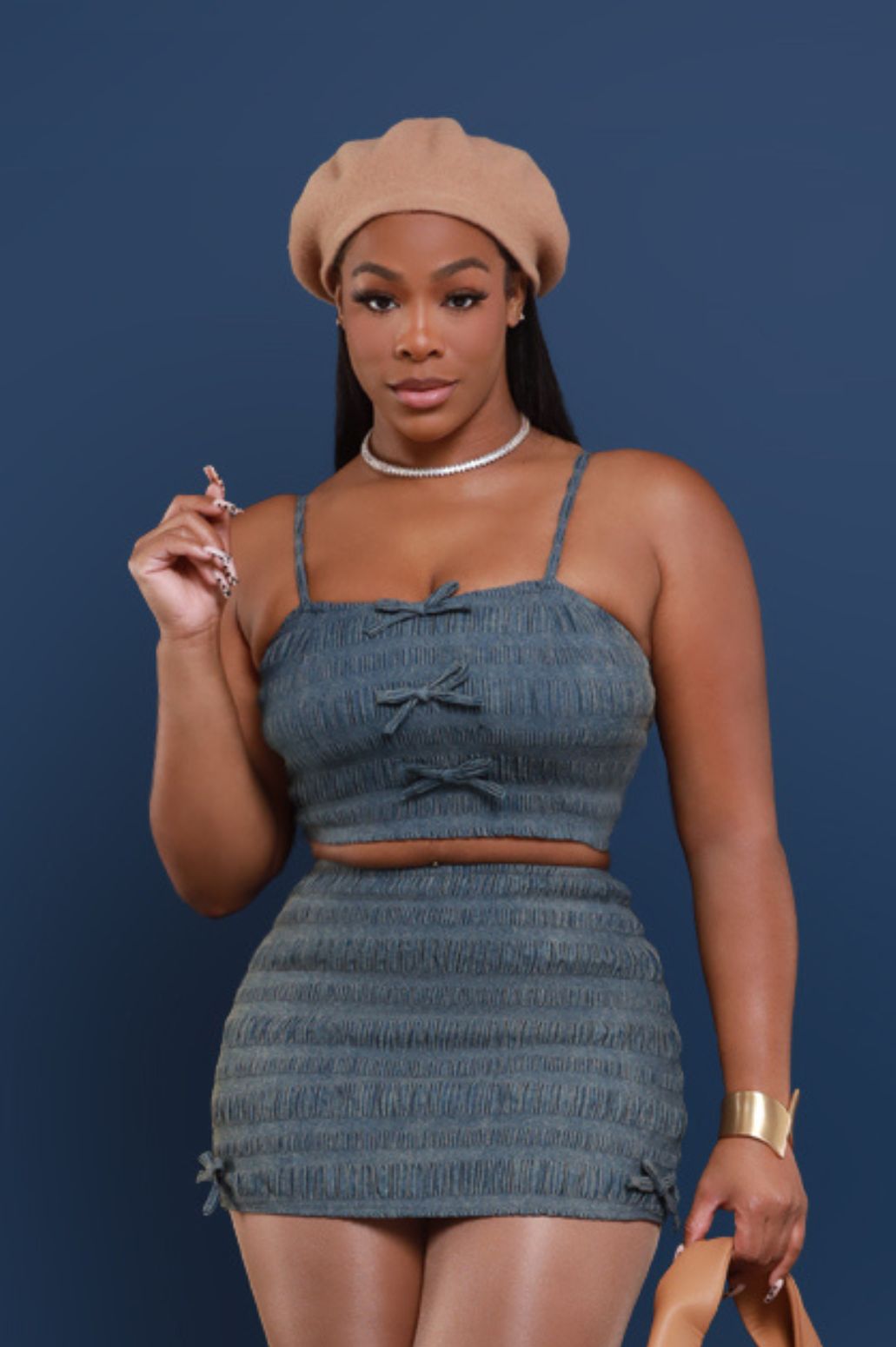 In On It Smocked Crop Top - Grey - Swank A Posh