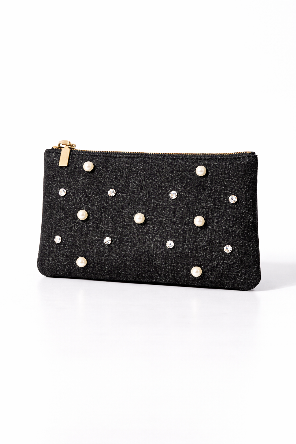 No Limit Denim Pearl Clutch Crossbody - Black Denim