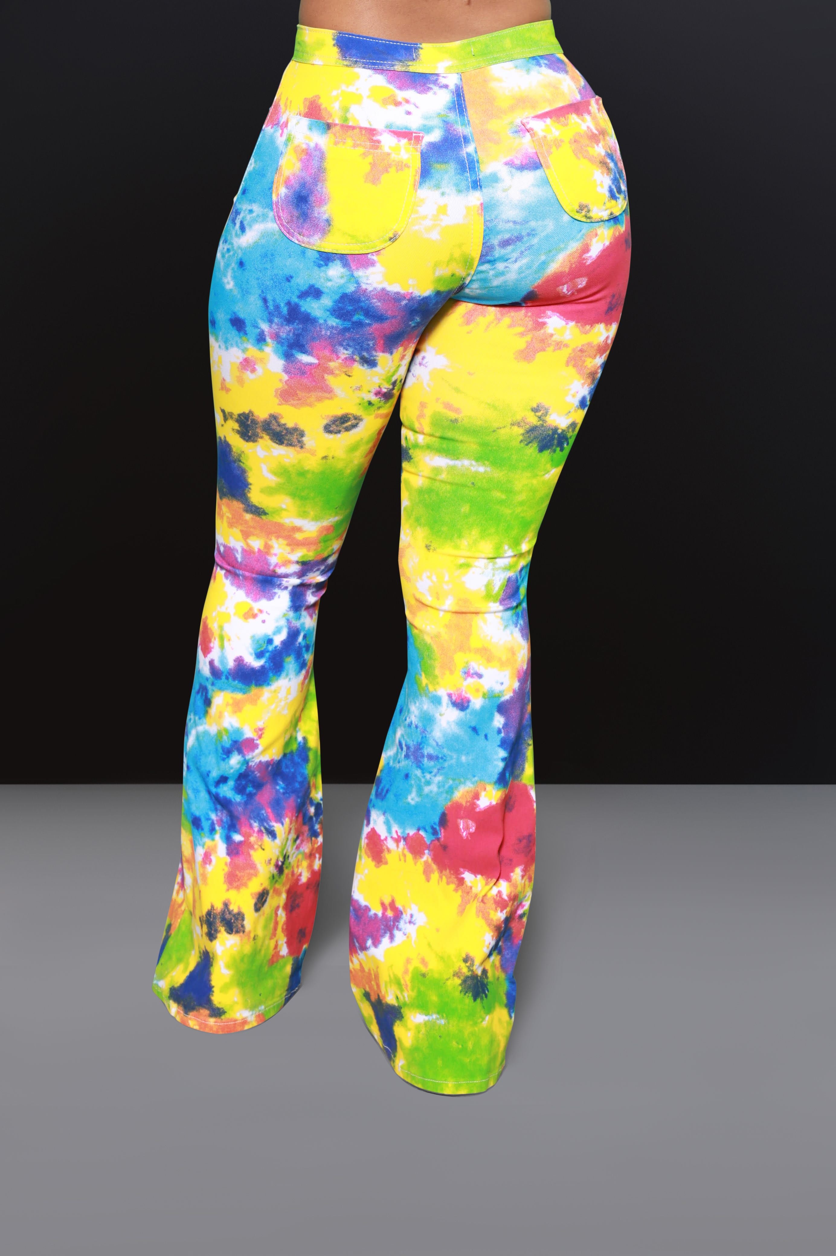 Emotion Tie Dye High Rise Flare Stretchy Jeans - Rainbow