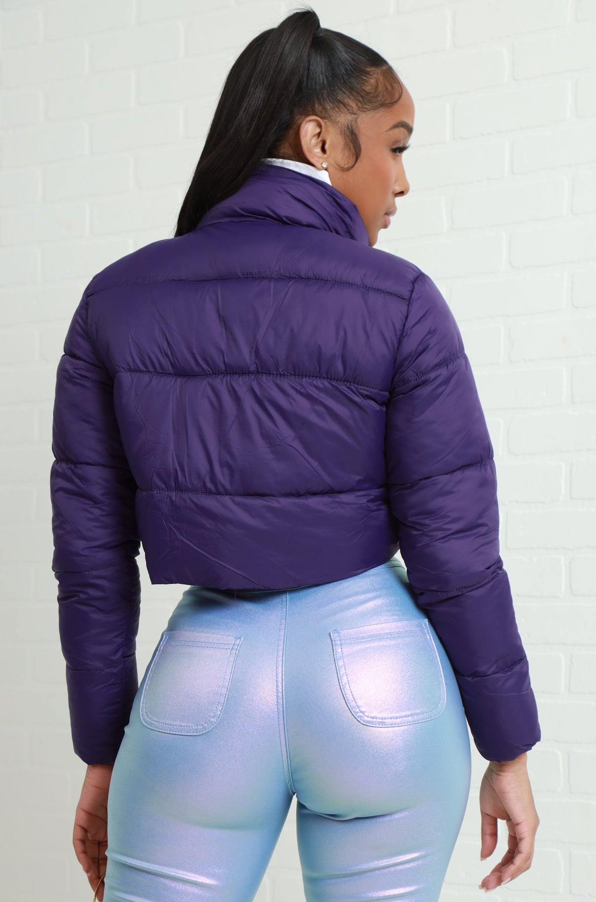 
              City Girls Cropped Puffer Coat - Purple - Swank A Posh
            