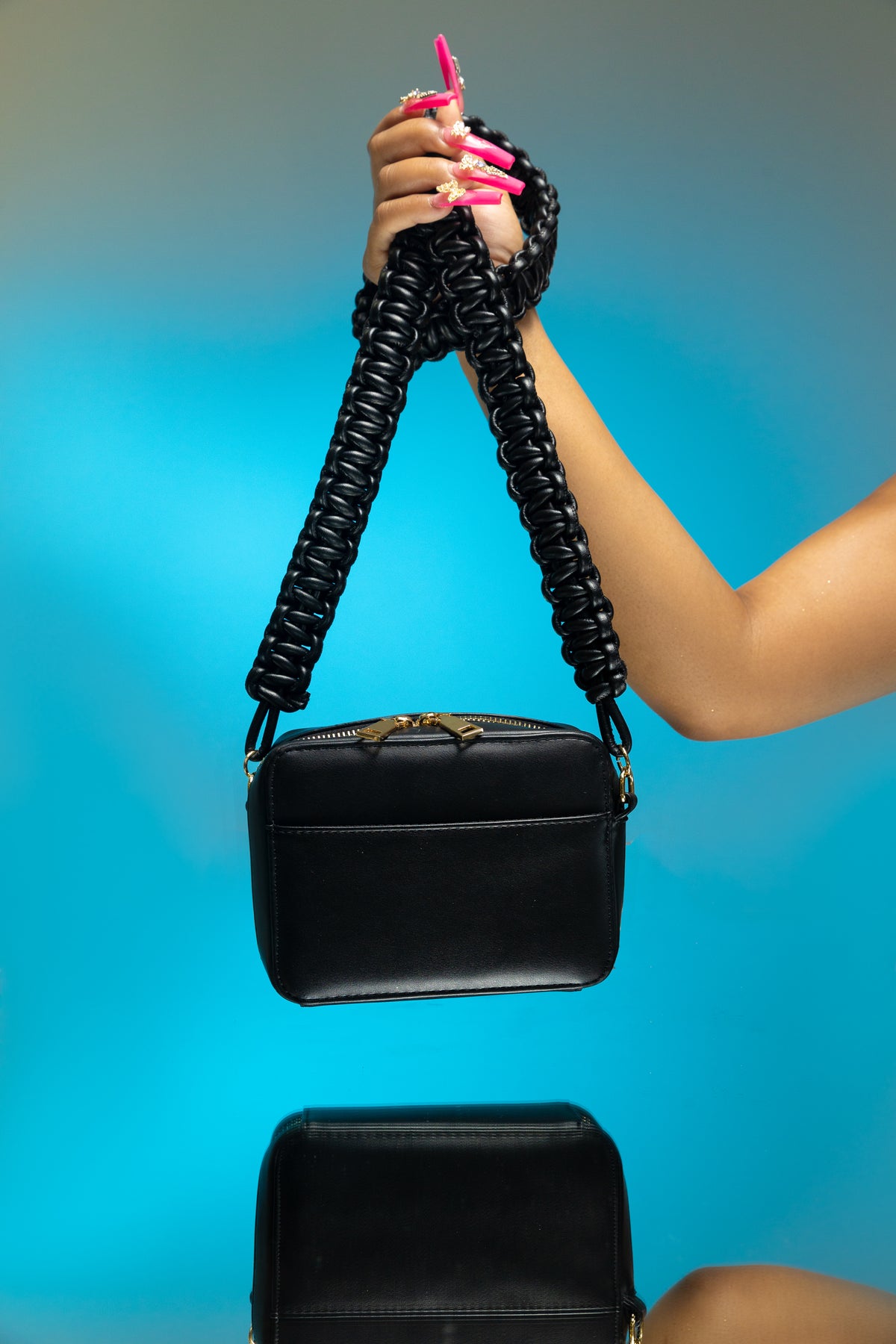 
              Tied Down Faux Leather Purse - Black Corded - Swank A Posh
            