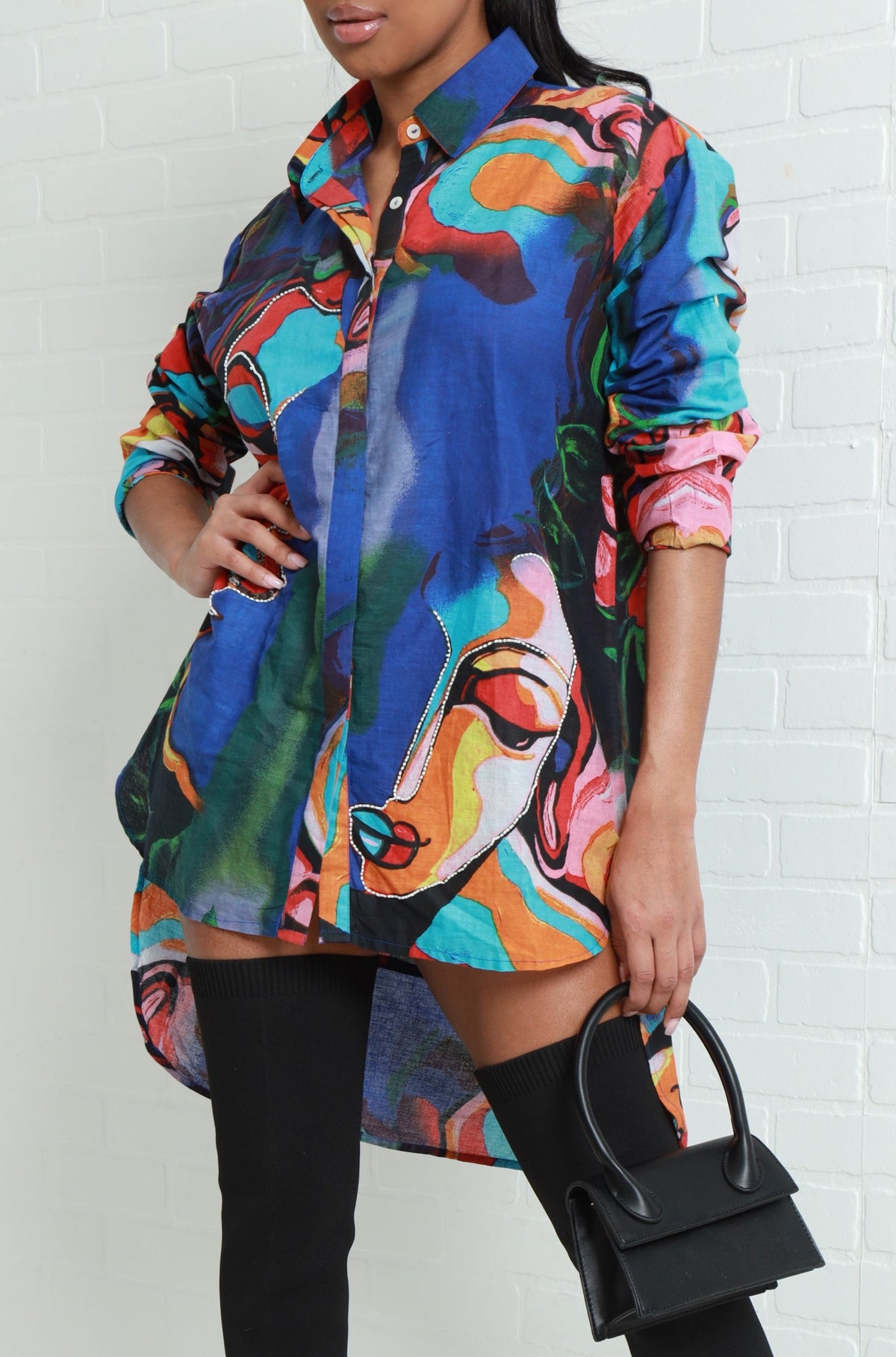 
              On Display Oversized Graphic Print Blouse - Blue Multicolor - Swank A Posh
            