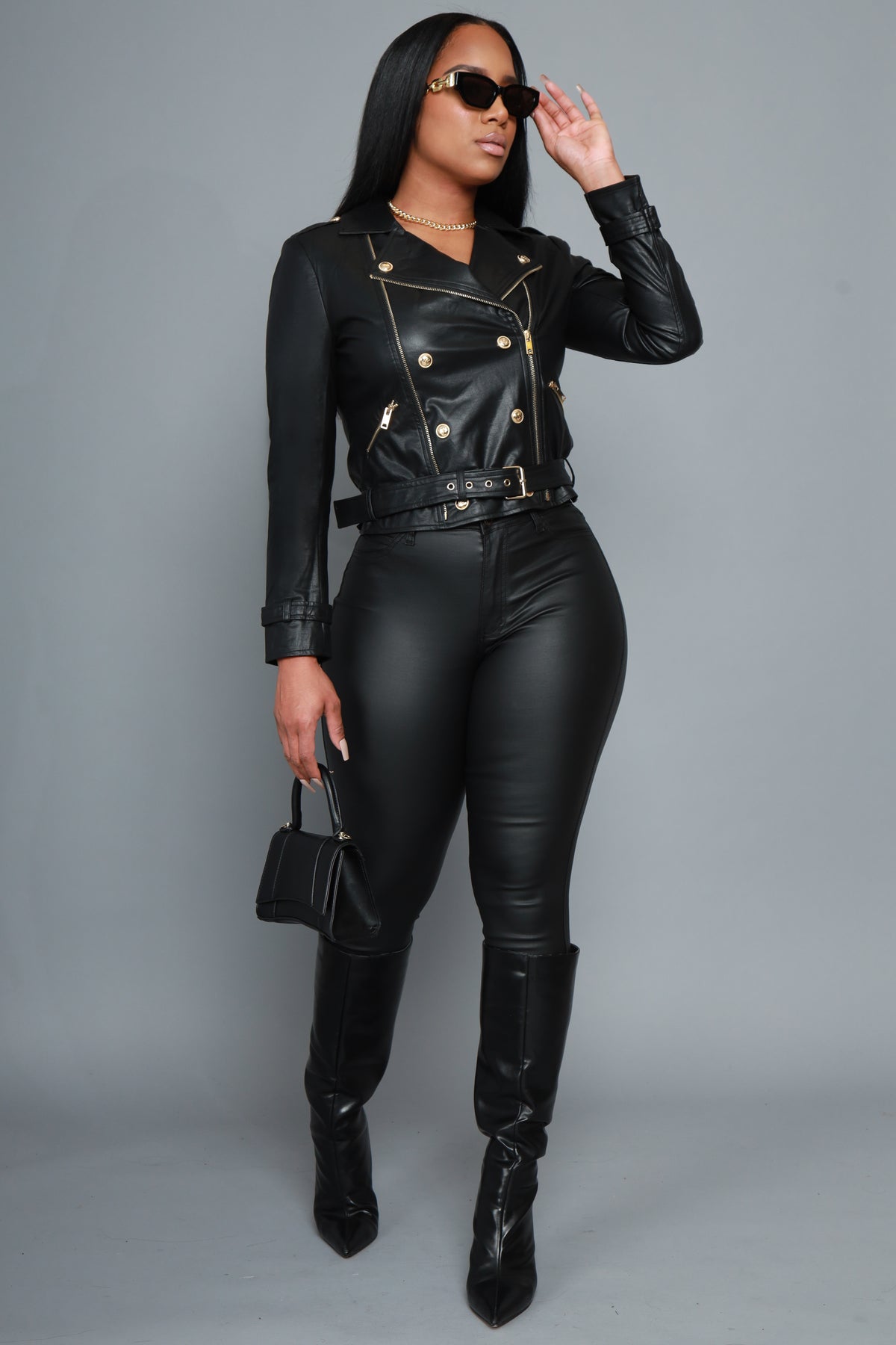
              Knocked Down Faux Leather Motorcycle Jacket - Black - Swank A Posh
            
