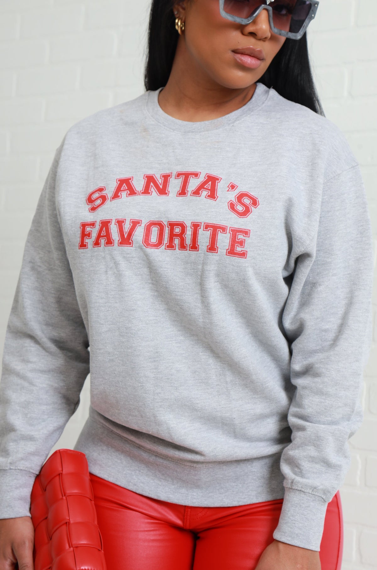 
              Santa&#39;s Favorite Graphic Crewneck Sweatshirt - Grey - Swank A Posh
            