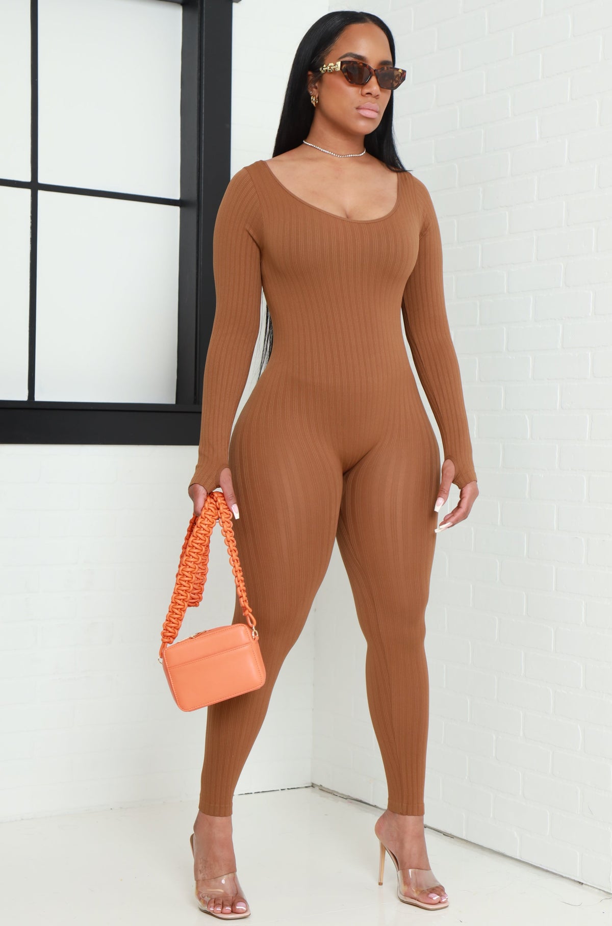 
              Keep Your Promise Ribbed Seamless Jumpsuit - Mocha - Swank A Posh
            