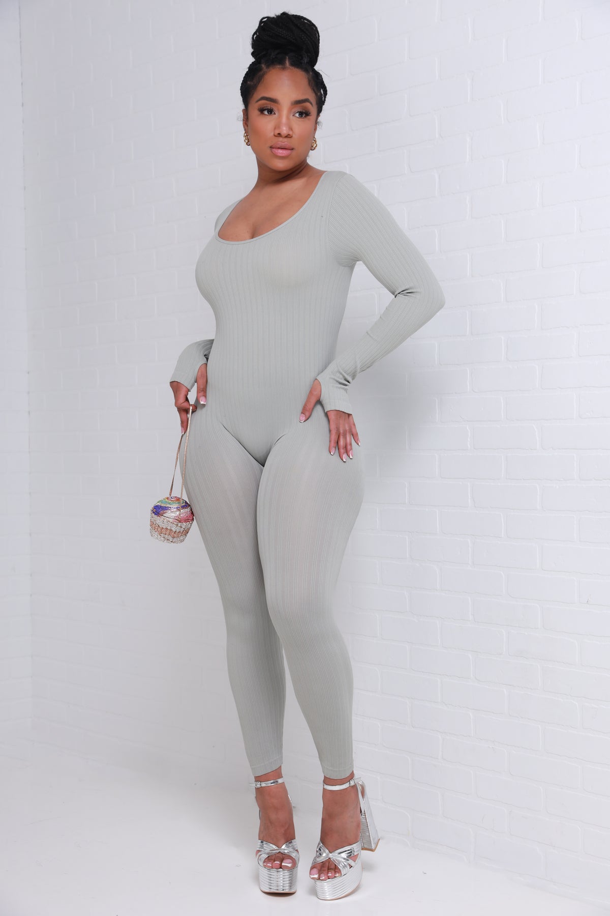
              Keep Your Promise Ribbed Seamless Jumpsuit - Light Gray - Swank A Posh
            