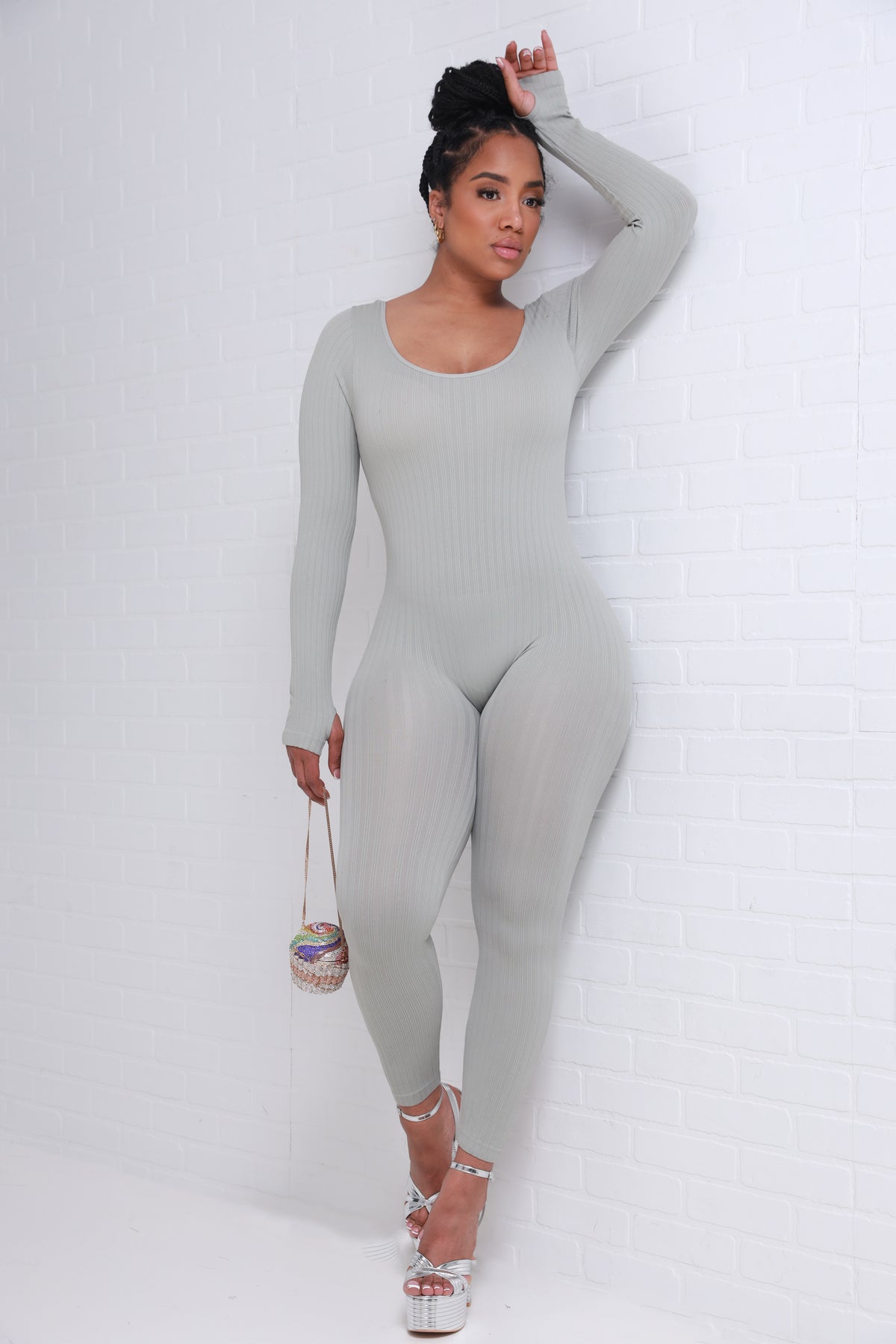 
              Keep Your Promise Ribbed Seamless Jumpsuit - Light Gray - Swank A Posh
            