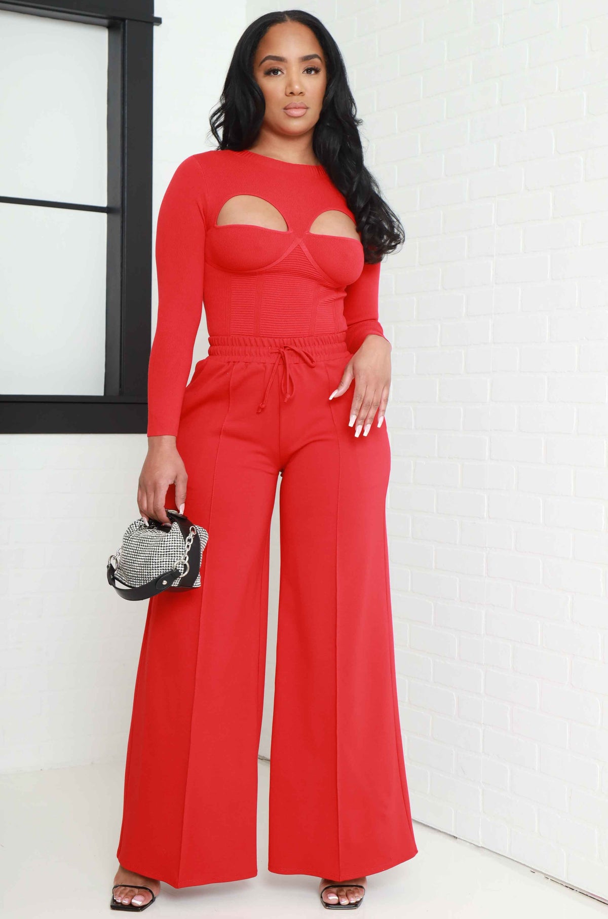 
              Day Off Wide Flare Pants - Red - Swank A Posh
            