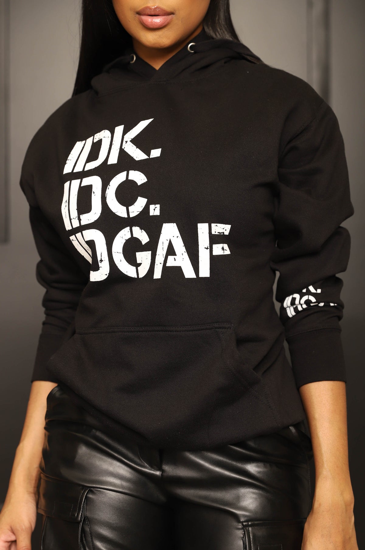 
              IDK, IDC Graphic Pullover Hoodie - Black - Swank A Posh
            