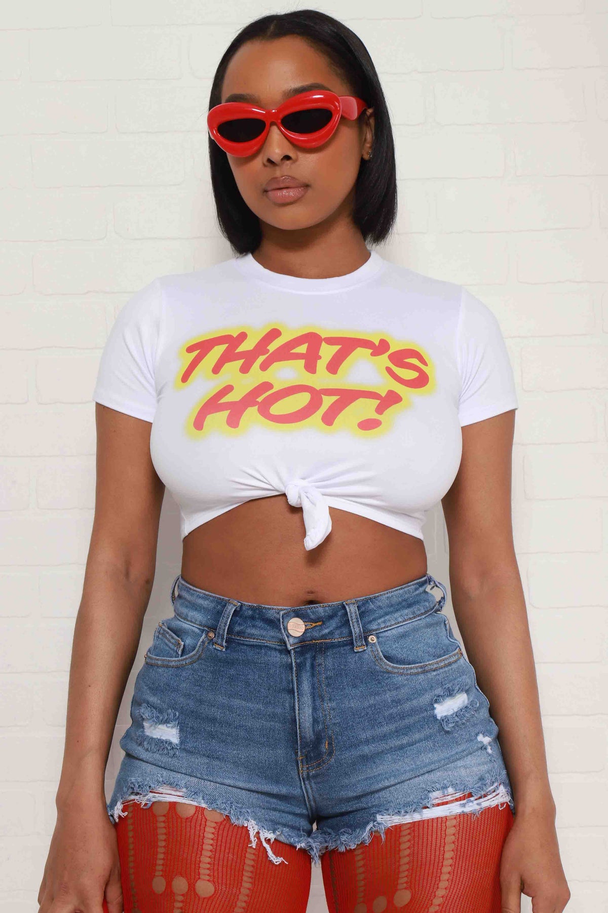 
              That&#39;s Hot Cropped Graphic T-Shirt - White - Swank A Posh
            