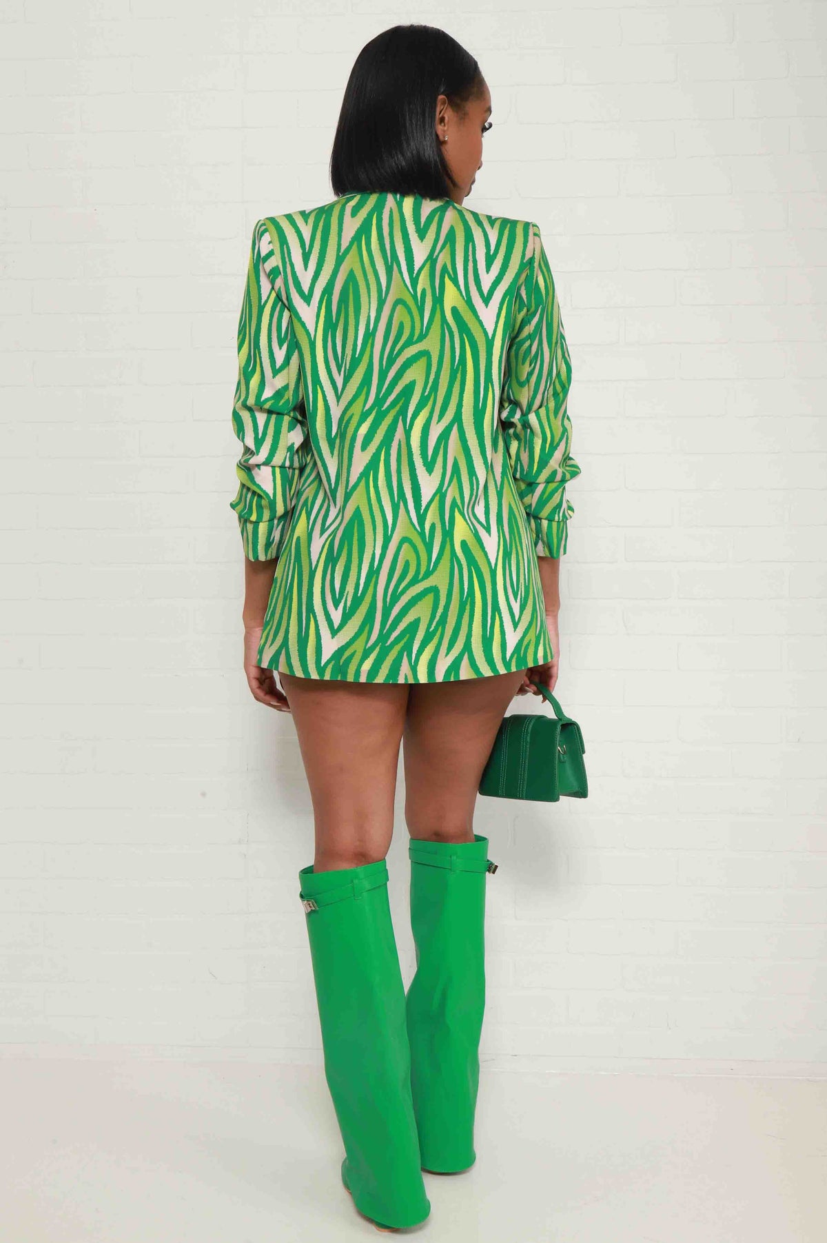 
              Wild Side Zebra Print Ruffled Blazer - Green Multicolor - Swank A Posh
            