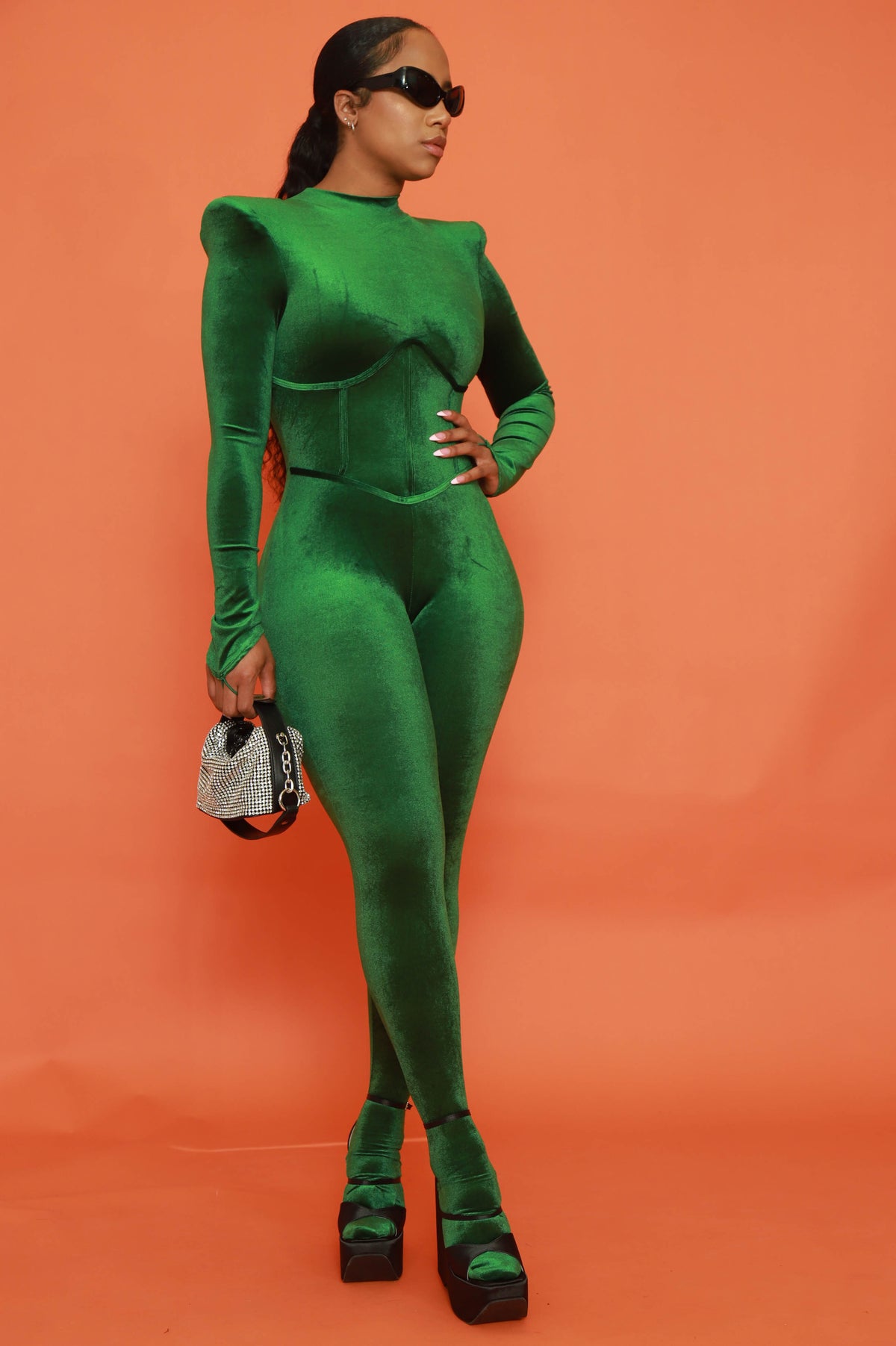 
              Before You Go Velvet Corset Jumpsuit - Green - Swank A Posh
            