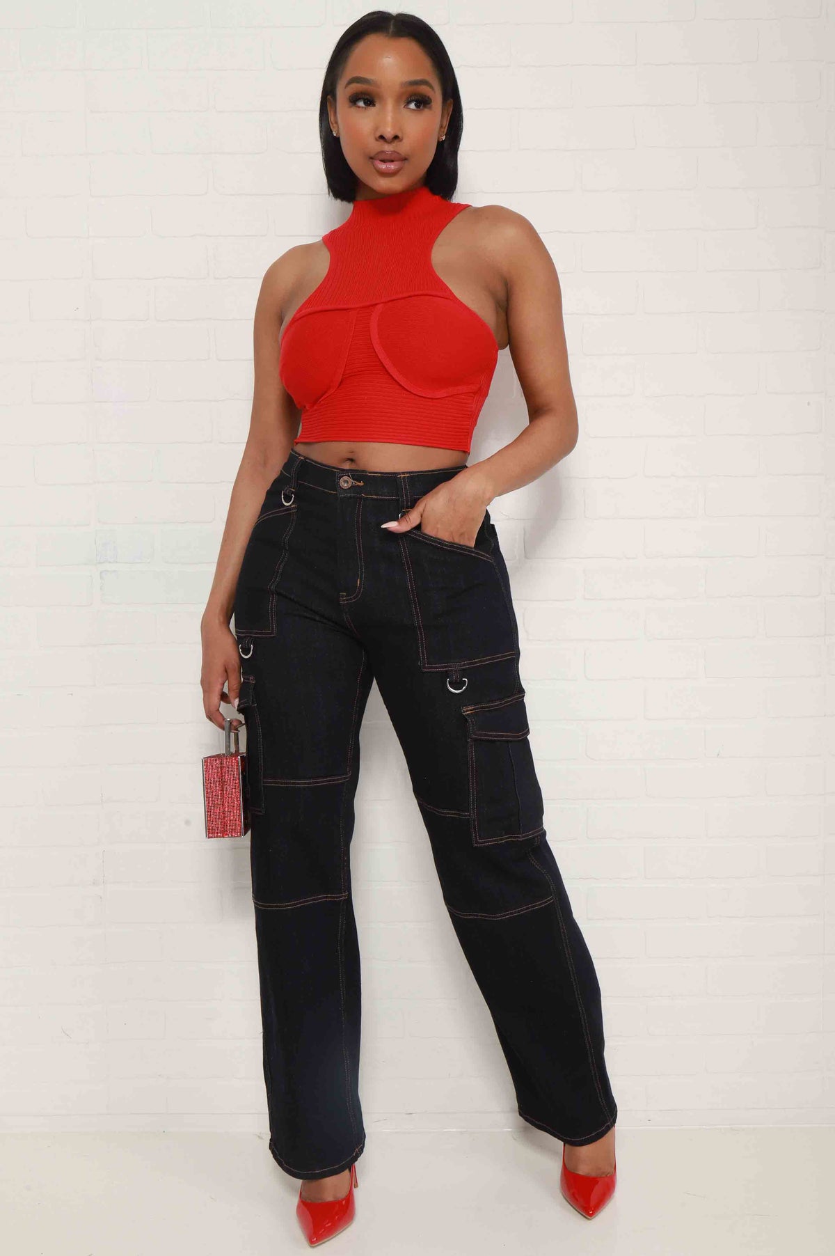
              Off The Hook Sleeveless Knit Crop Top - Red - Swank A Posh
            