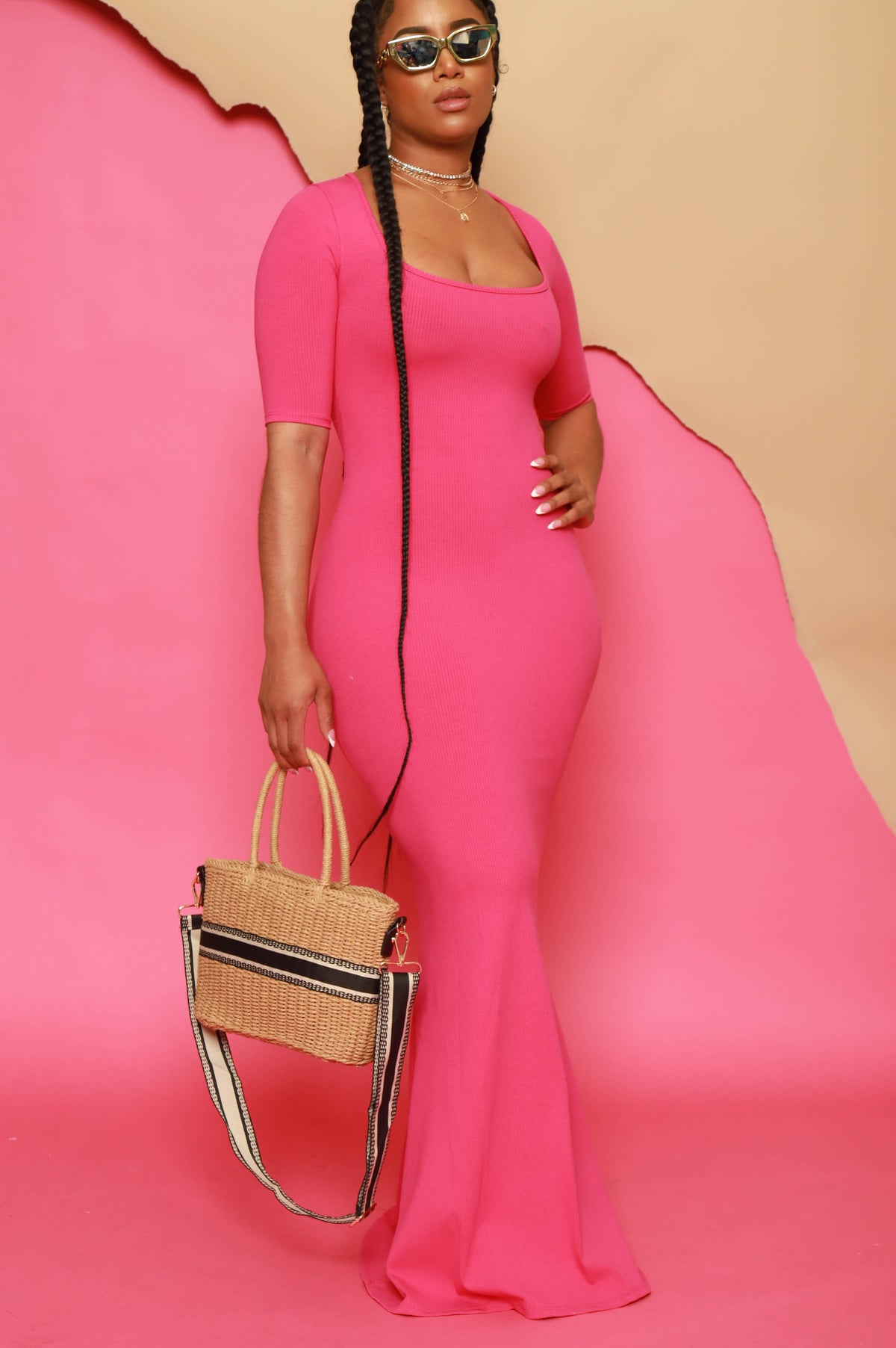 
              One and Only Mid Sleeve Cellulite Deleter Maxi Dress - Hot Pink - Swank A Posh
            